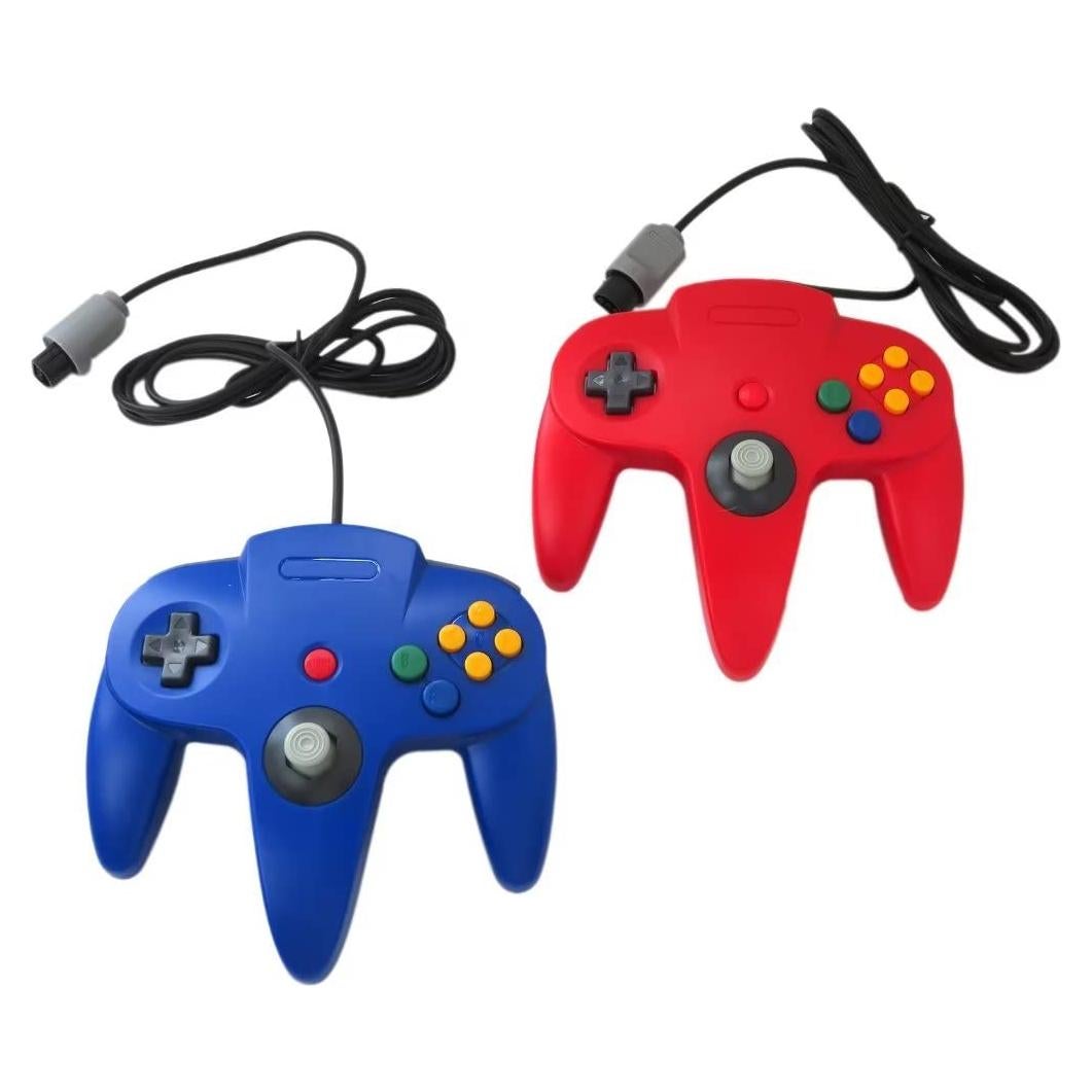 USonline911 2 Pack Wired Video Game Console Gamepad Joystick Joypad Classic Wired 64-bit Gamepad Joystick For Nintendo 64 N64 Video Game Console(Red + Blue)