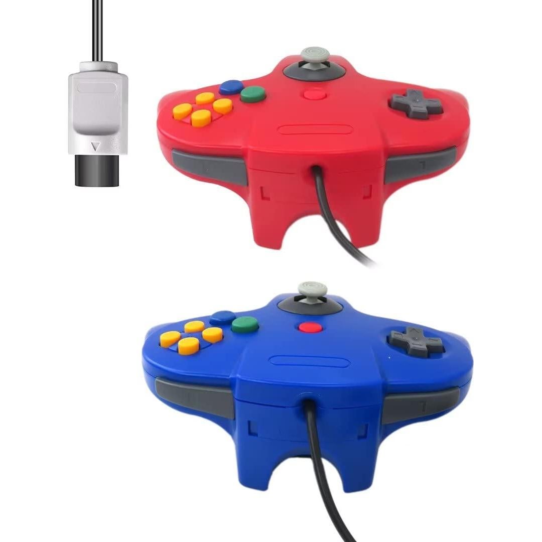 USonline911 2 Pack Wired Video Game Console Gamepad Joystick Joypad Classic Wired 64-bit Gamepad Joystick For Nintendo 64 N64 Video Game Console(Red + Blue)