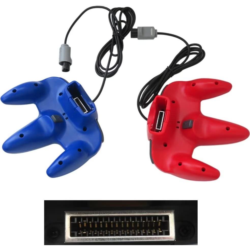 USonline911 2 Pack Wired Video Game Console Gamepad Joystick Joypad Classic Wired 64-bit Gamepad Joystick For Nintendo 64 N64 Video Game Console(Red + Blue)