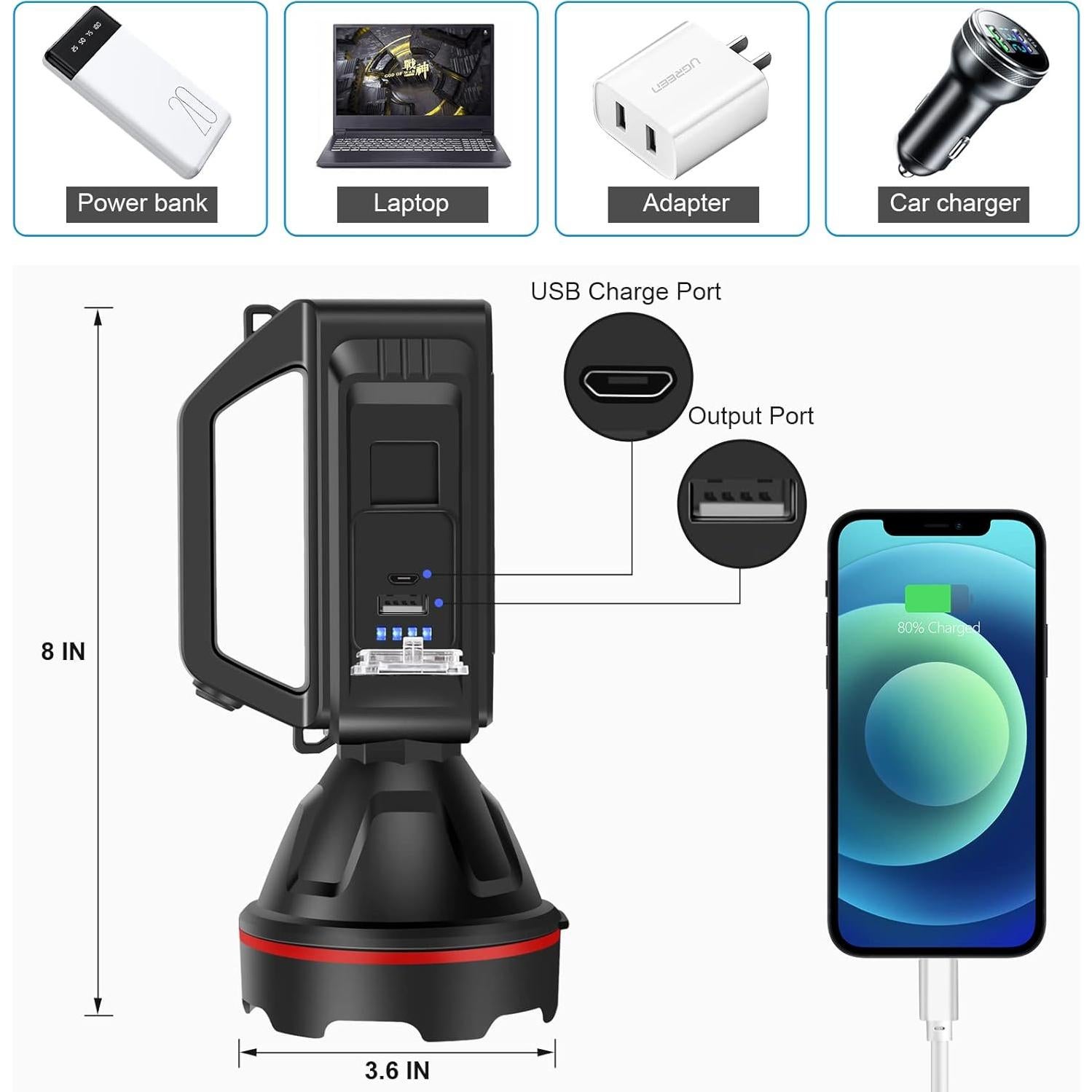 Linterna de Mano Recargable SUNPRO QK-SCD 4 Modos USB