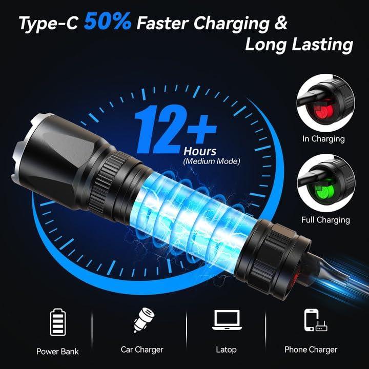 Linternas Recargables LETMY 2000 Lúmenes 2 Paquete LED Tácticas