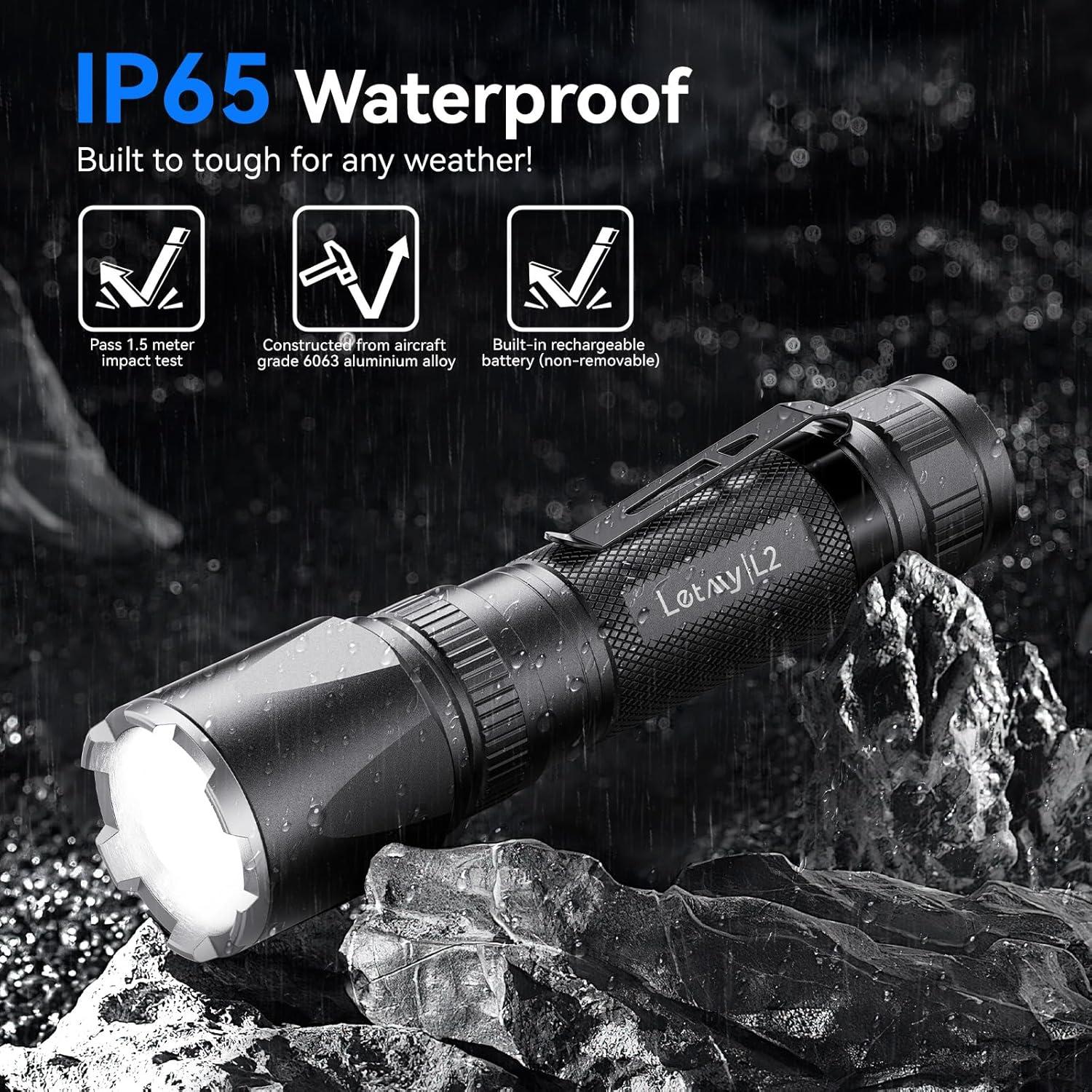 Linternas Recargables LETMY 2000 Lúmenes 2 Paquete LED Tácticas