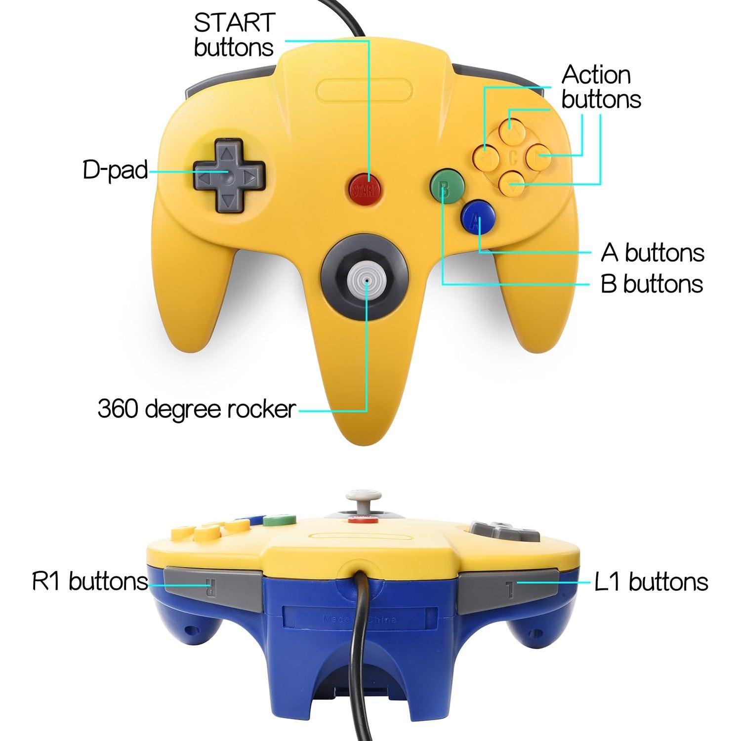 Controlador N64 miadore Amarillo y Azul para Consola