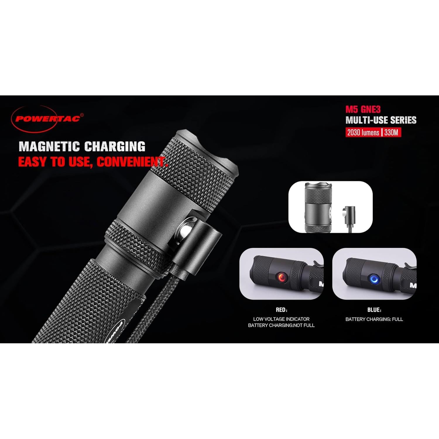 Linterna Táctica PowerTac M5-G3 2030 Lúmenes Recargable