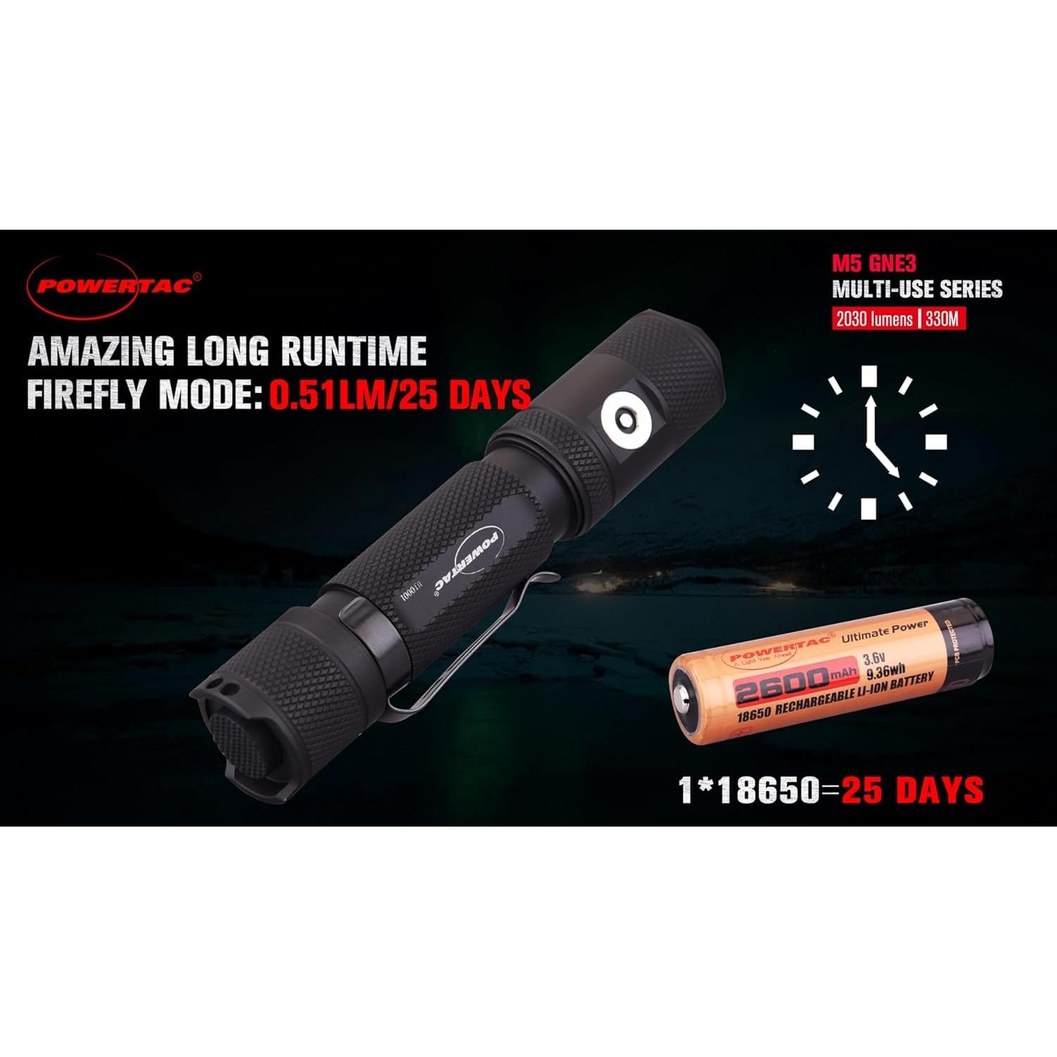 Linterna Táctica PowerTac M5-G3 2030 Lúmenes Recargable