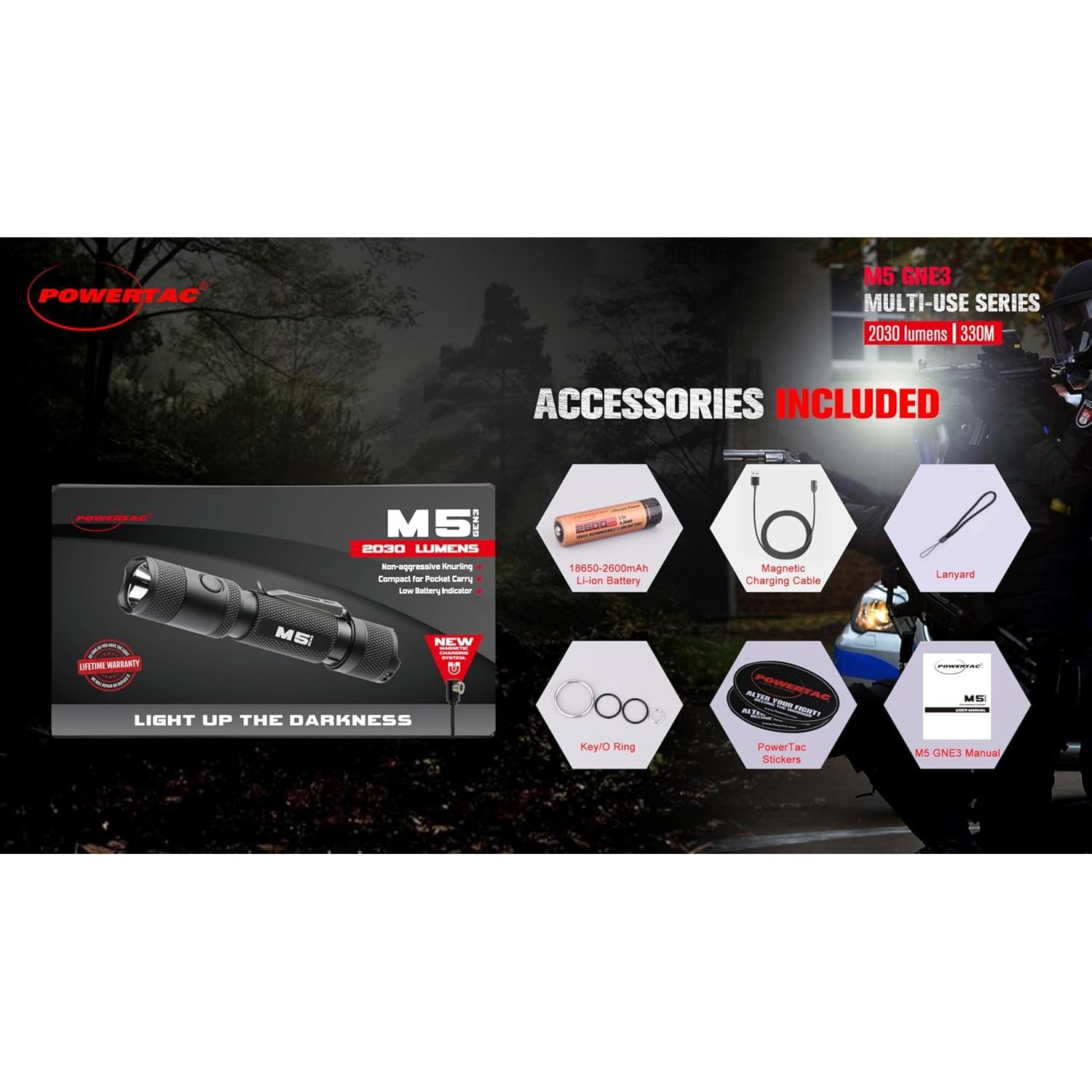 Linterna Táctica PowerTac M5-G3 2030 Lúmenes Recargable