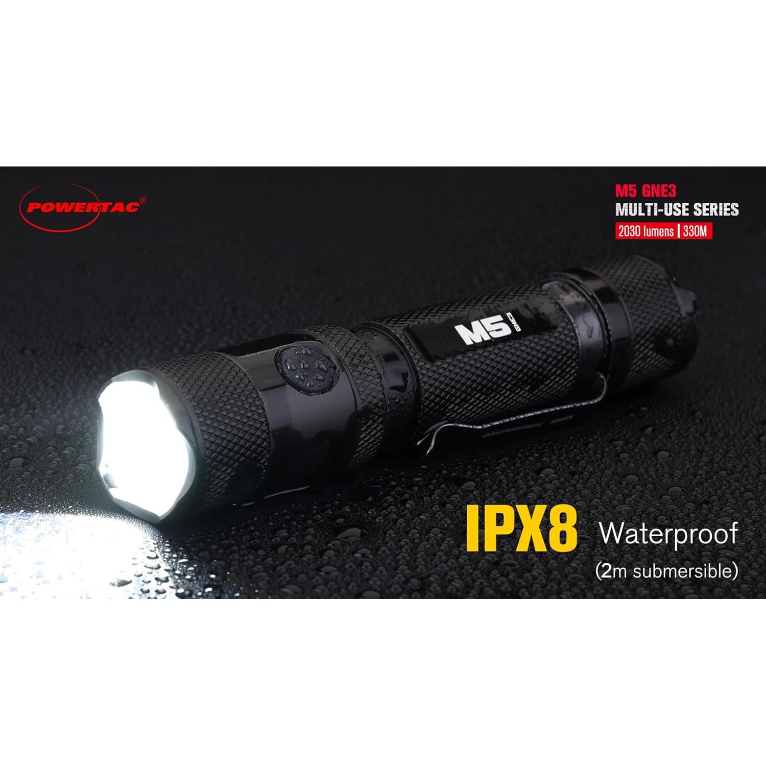 Linterna Táctica PowerTac M5-G3 2030 Lúmenes Recargable