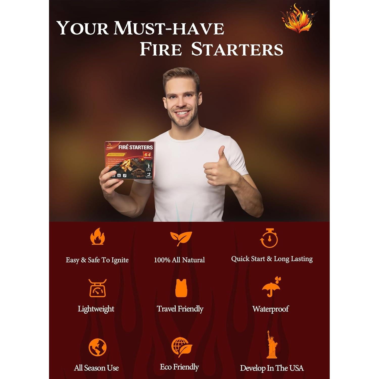 Encendedor de Fuego Nvkrvks 64 Cubos Naturales a Prueba de Agua