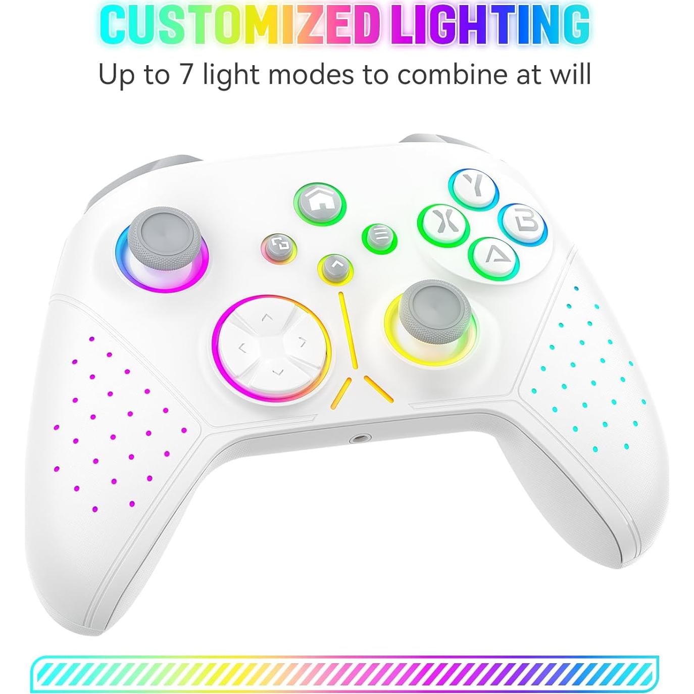 Dinosoo RGB Wireless Controller for Xbox Series X/S/Xbox One Android PC, Bluetooth Hall Effect Joysticks Dual Vibration Turbo Function 3.5mm Headphone Jack Macro Function