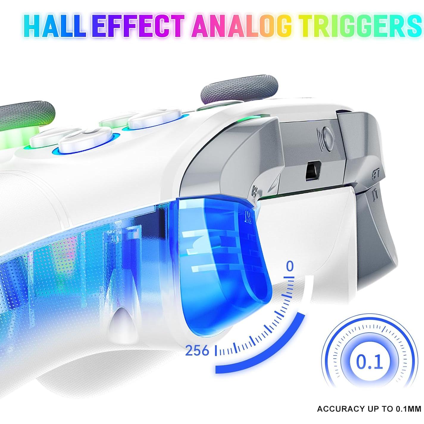 Dinosoo RGB Wireless Controller for Xbox Series X/S/Xbox One Android PC, Bluetooth Hall Effect Joysticks Dual Vibration Turbo Function 3.5mm Headphone Jack Macro Function