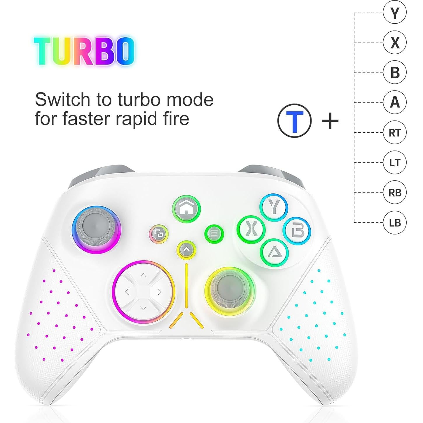 Dinosoo RGB Wireless Controller for Xbox Series X/S/Xbox One Android PC, Bluetooth Hall Effect Joysticks Dual Vibration Turbo Function 3.5mm Headphone Jack Macro Function