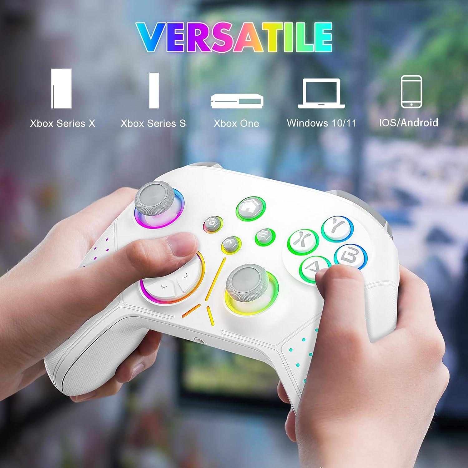 Dinosoo RGB Wireless Controller for Xbox Series X/S/Xbox One Android PC, Bluetooth Hall Effect Joysticks Dual Vibration Turbo Function 3.5mm Headphone Jack Macro Function