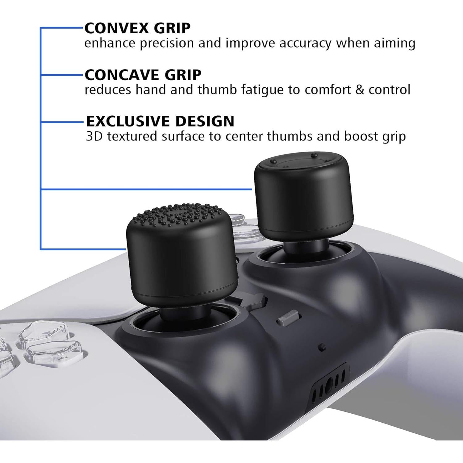 Agarre Ergonómico Negro PlayVital para Thumbstick - 10 Piezas