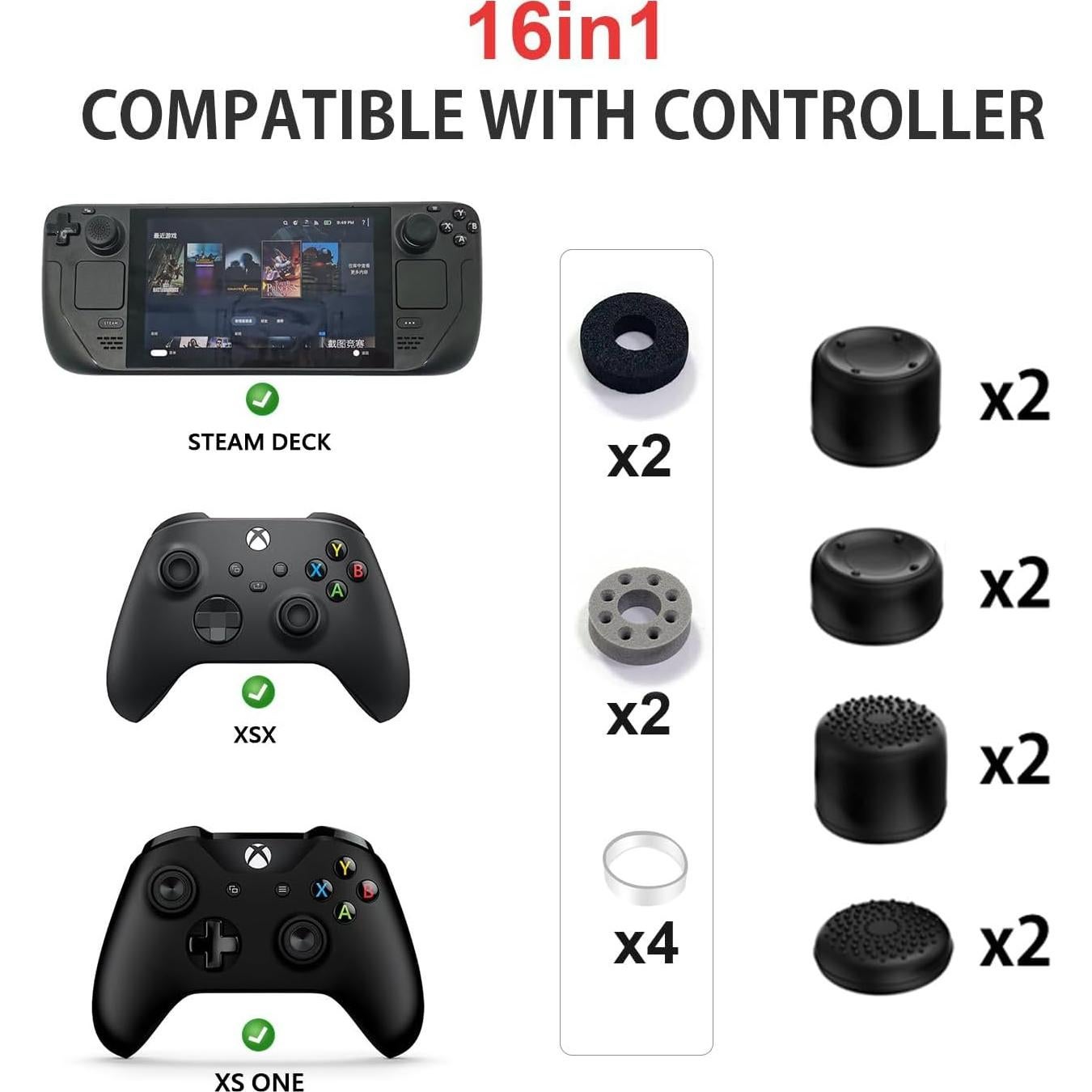 Juego de Tapas de Agarre para Pulgar ZHI-NYLLDJS 16pcs Xbox/Steam Deck