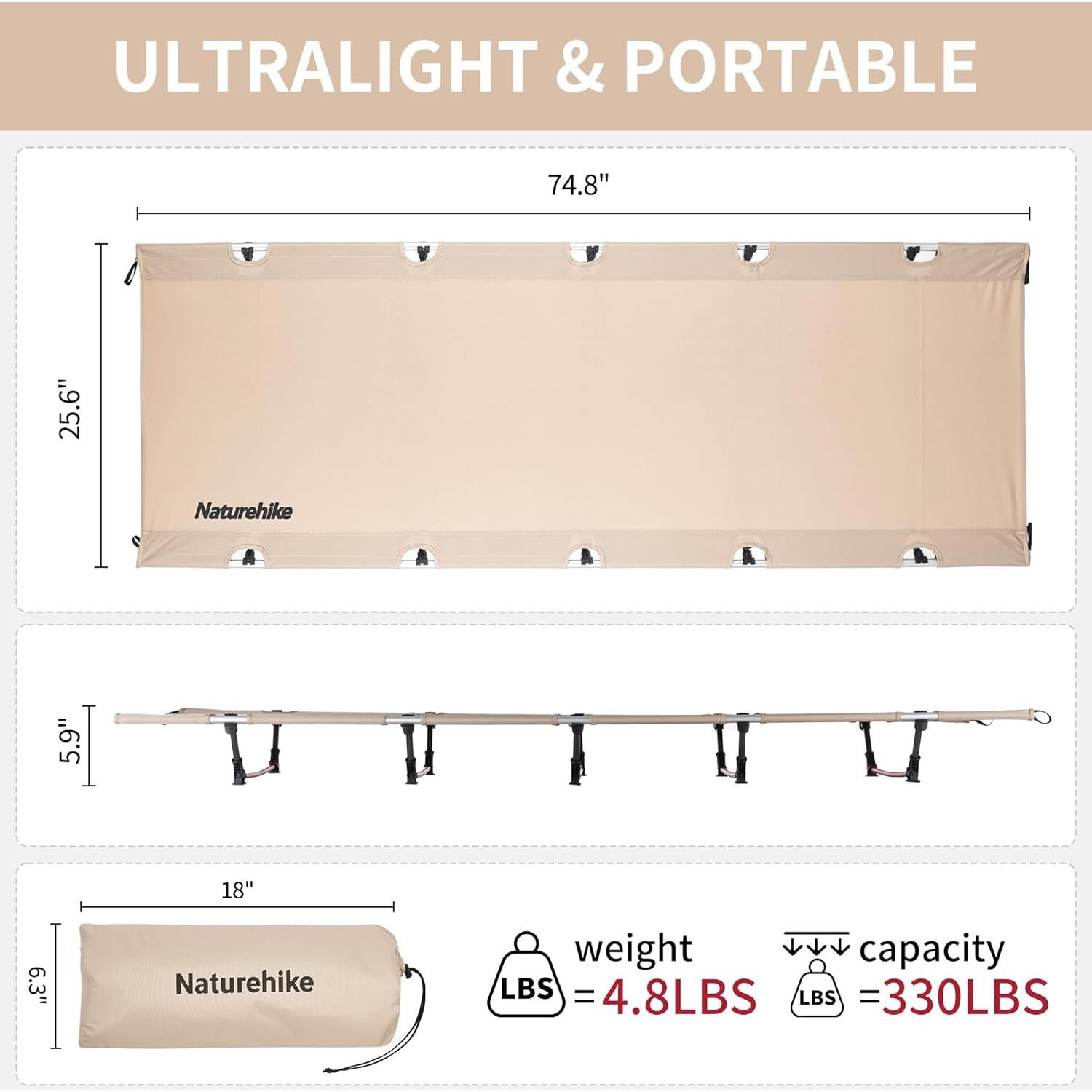 Cama de Camping Naturehike GreenWild Plegable 2,18 kg 330 lbs