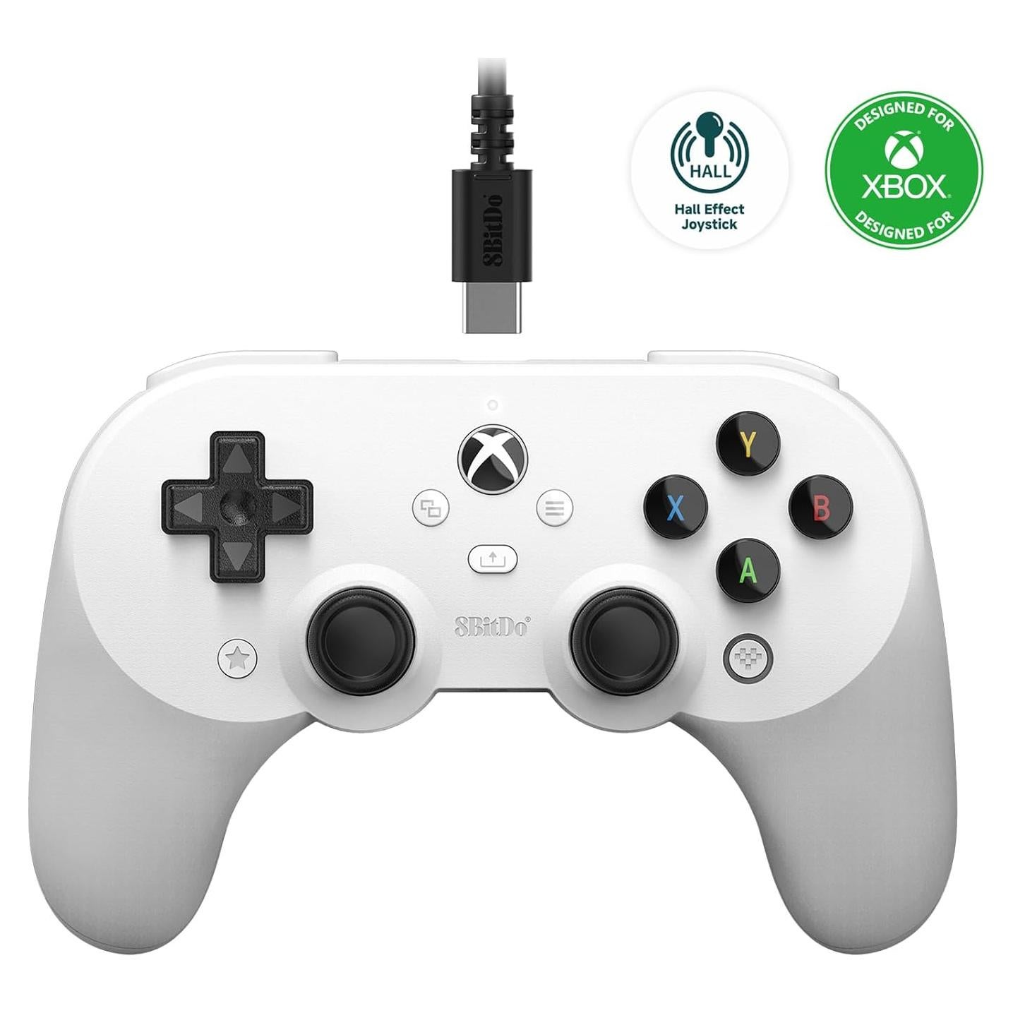 8bitdo Pro 2 Wired Controller for Xbox Series X|S, Xbox One, Windows 10/11, Gamepad with Hall Effect Joysticks, 3.5mm Audio Jack- Officially Licensed - White