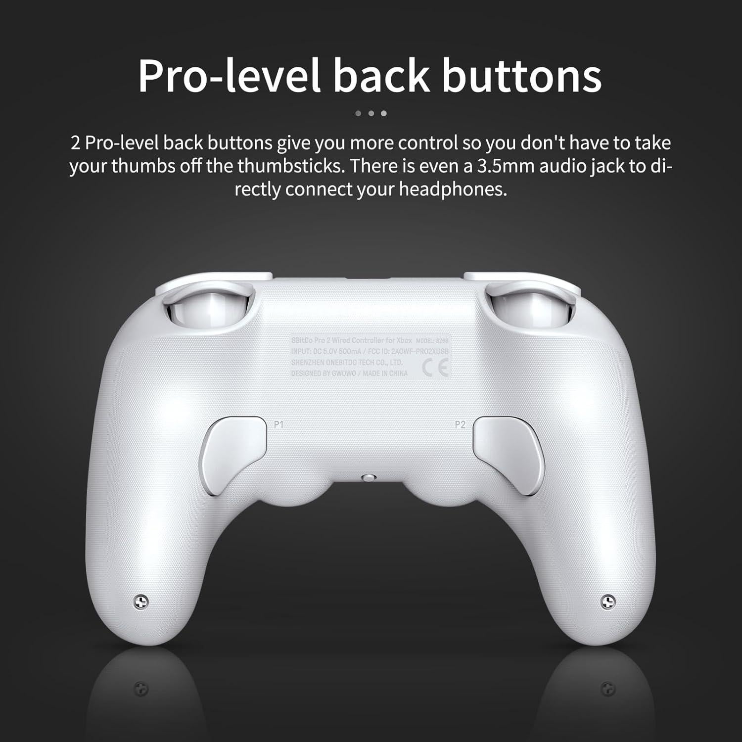 8bitdo Pro 2 Wired Controller for Xbox Series X|S, Xbox One, Windows 10/11, Gamepad with Hall Effect Joysticks, 3.5mm Audio Jack- Officially Licensed - White
