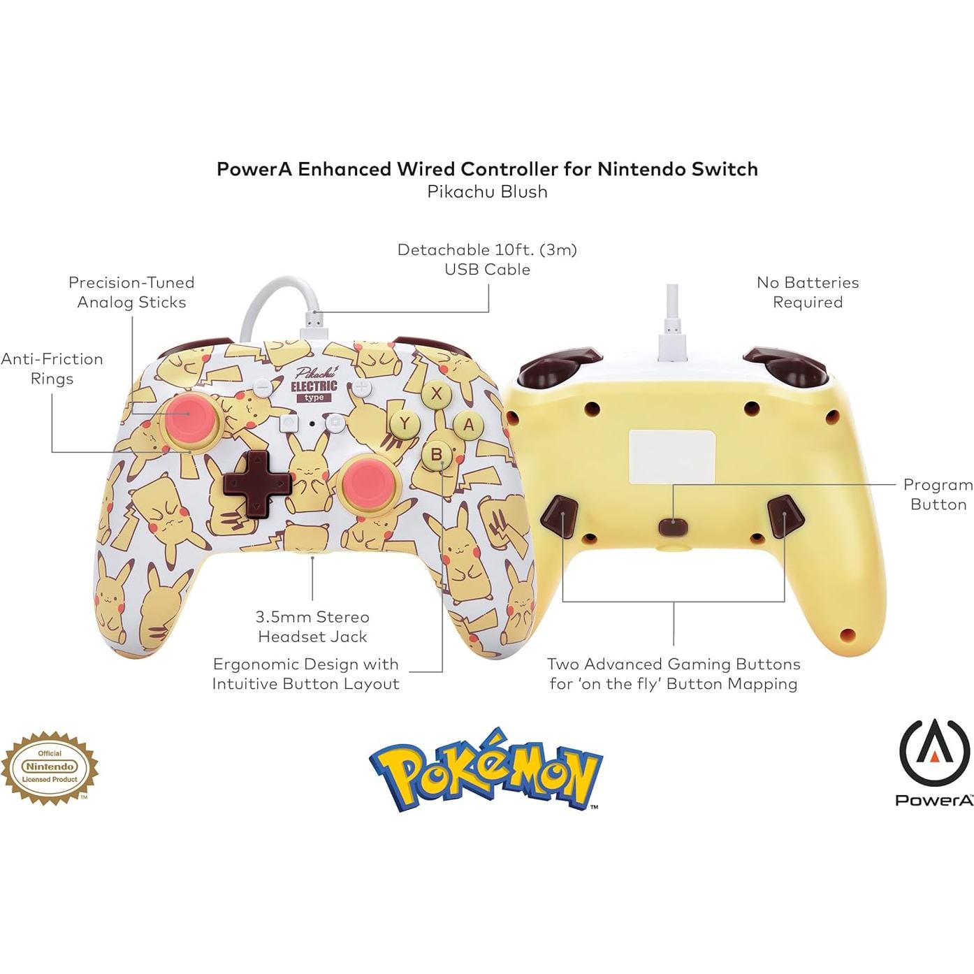 Controlador con cable PowerA para Nintendo Switch Pikachu