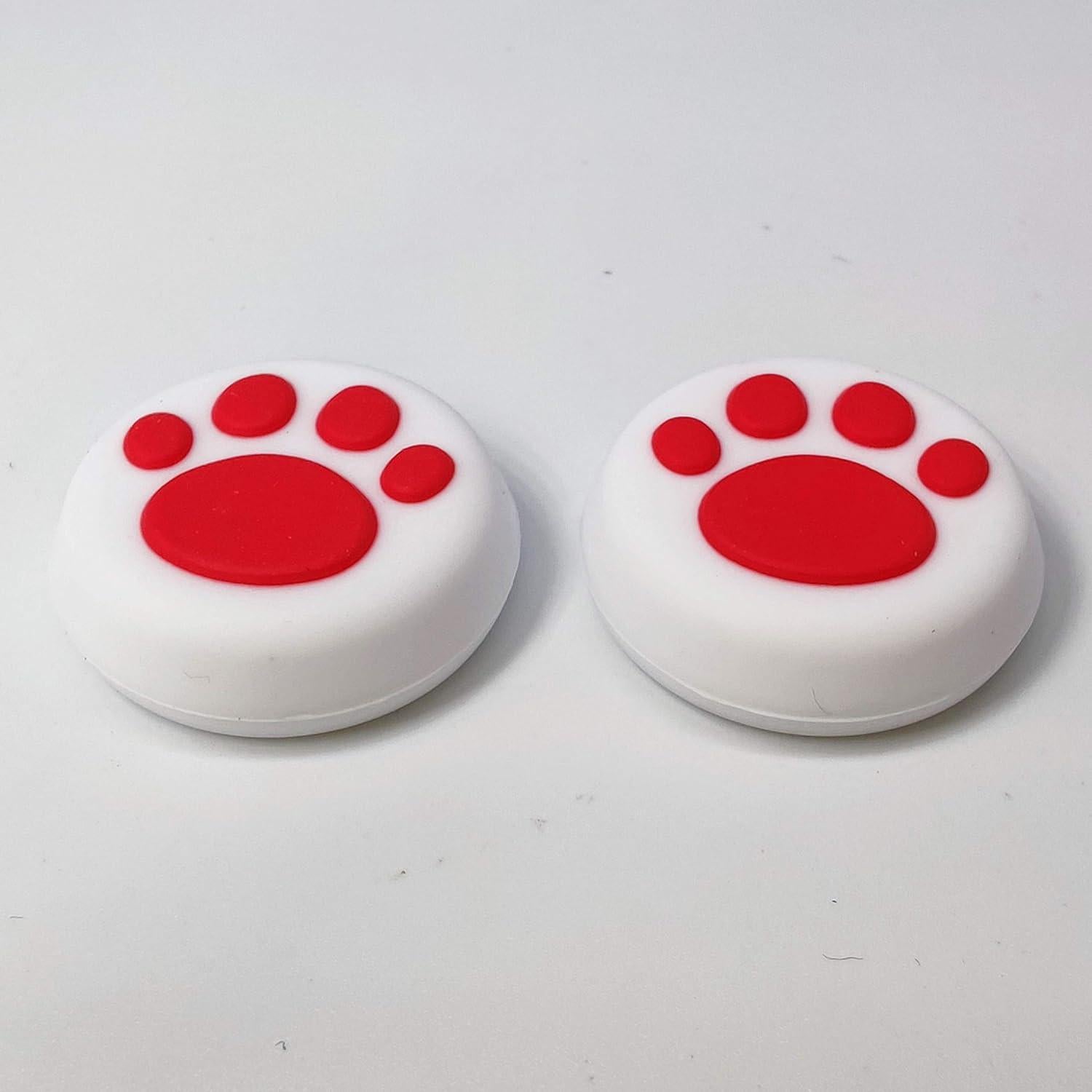 2PCS Analog Stick Thumb Stick Grips Thumbsticks Joystick Cap for PS5 PS4 Slim Pro PS3 Xbox one Xbox 360 PS2 Xbox one X S Elite Switch Pro Wii U Controller White-Red Paw