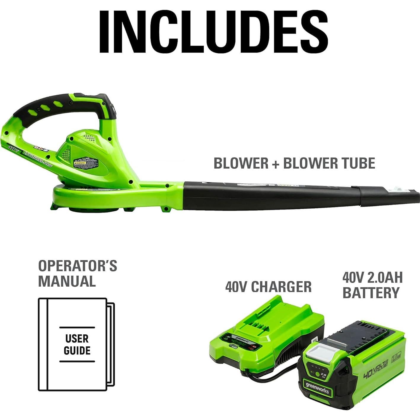 Soplador de Hojas Greenworks 40V 241,4 km/h Ligero y Silencioso