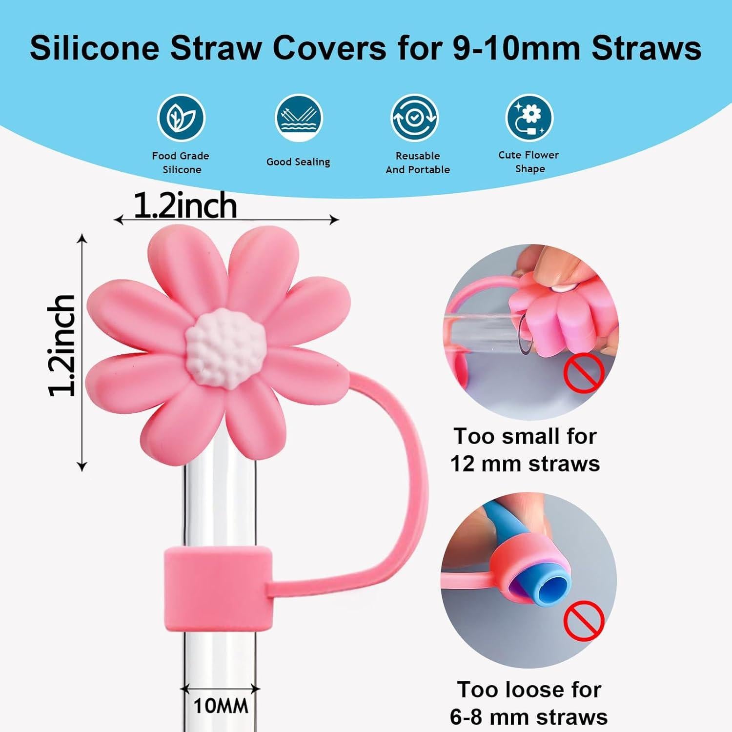 15 Tapas de Silicona DALOO para Pajitas 10 mm Multicolor