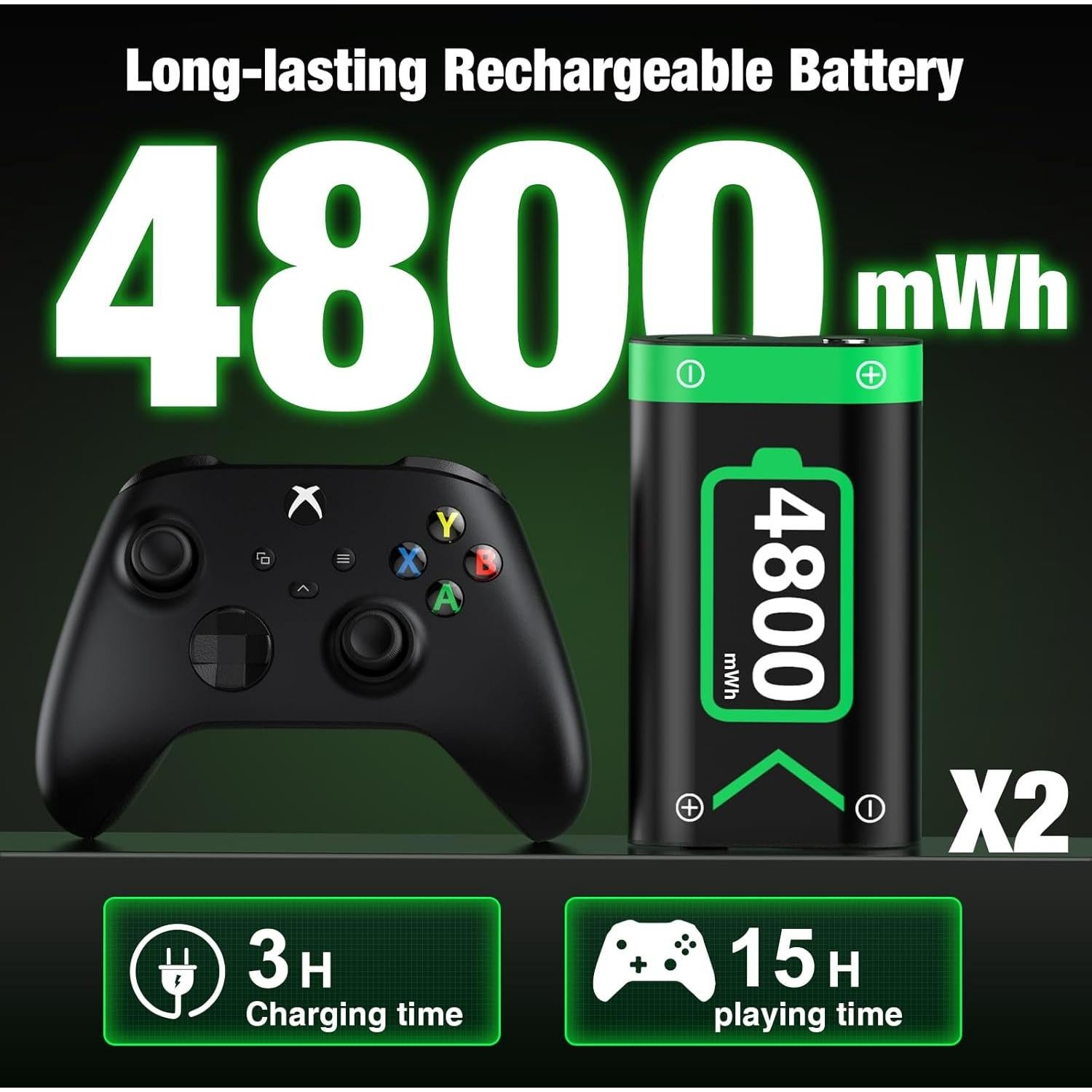 Baterías Recargables Xbox DINOSTRIKE 2x4800mAh Carga Rápida