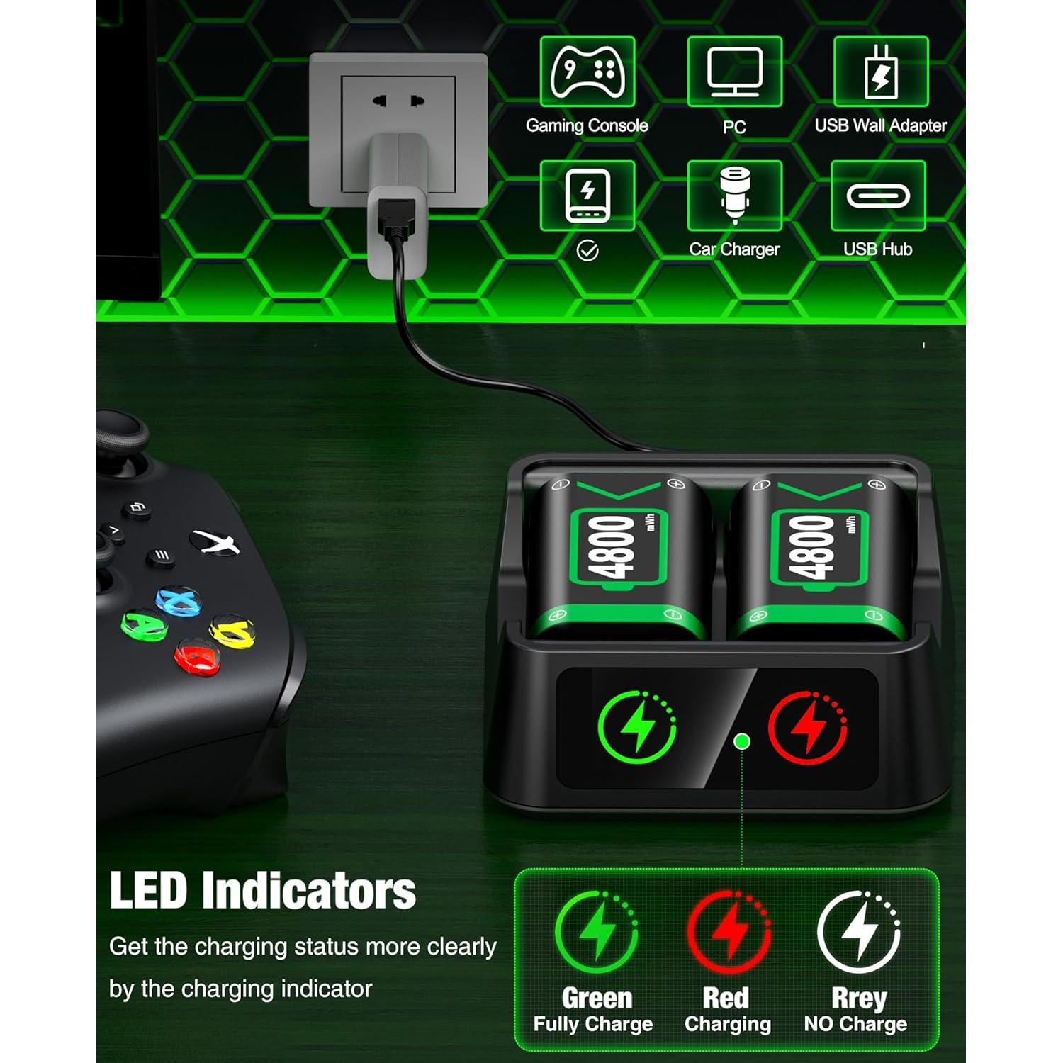 Baterías Recargables Xbox DINOSTRIKE 2x4800mAh Carga Rápida