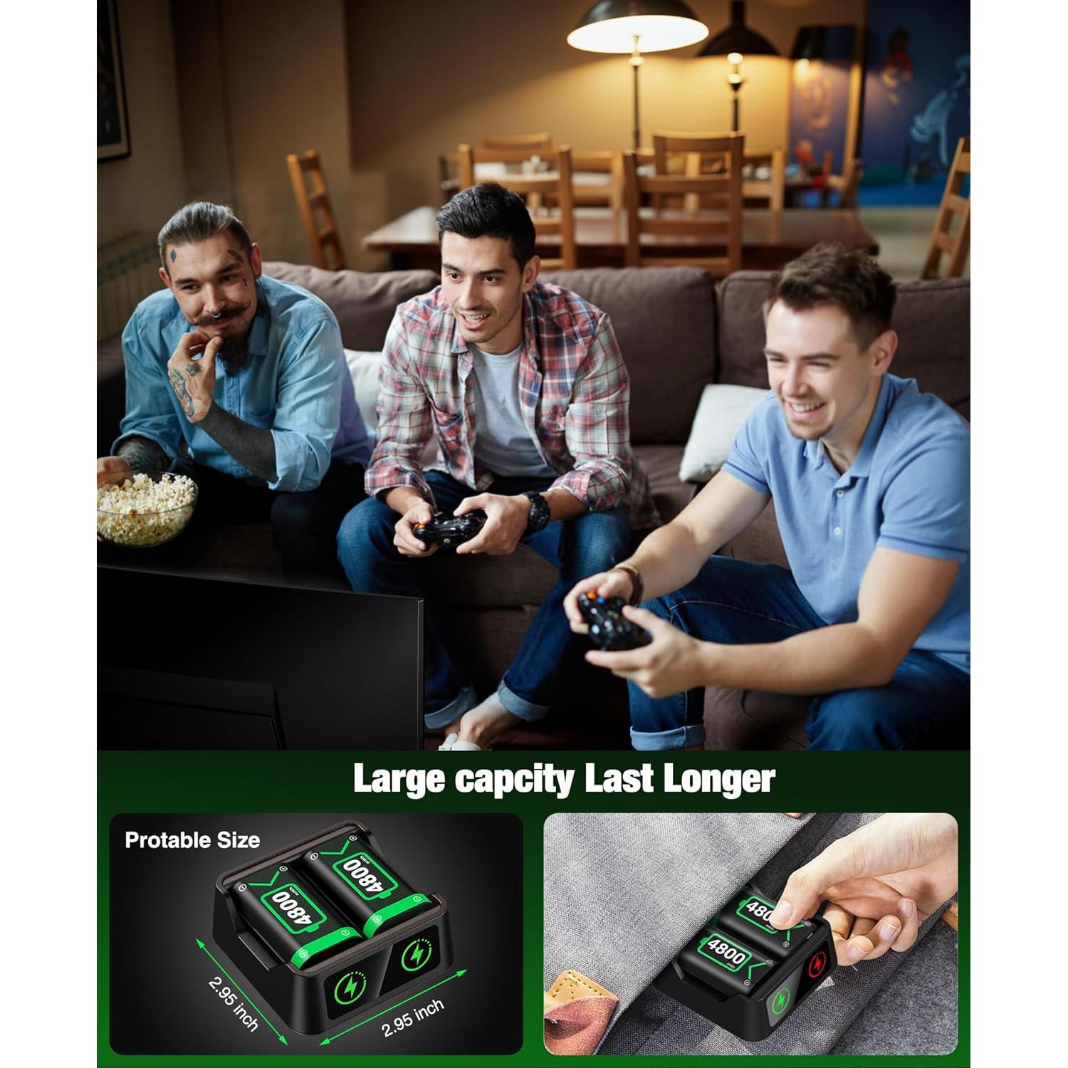 Baterías Recargables Xbox DINOSTRIKE 2x4800mAh Carga Rápida