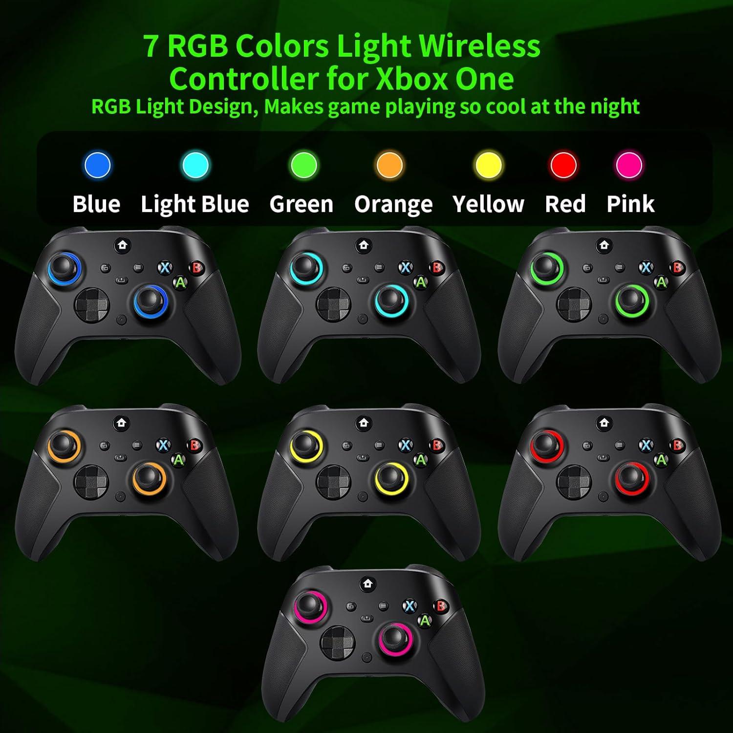TECTINTER Wireless Controller for Xbox One Controller,2.4GHz Xbox O ne Controller Wireless with 8 Color RGB Light/Programmable/800mAh Battery,Compatible with Xbox One S/X,Xbox On e Series X/S