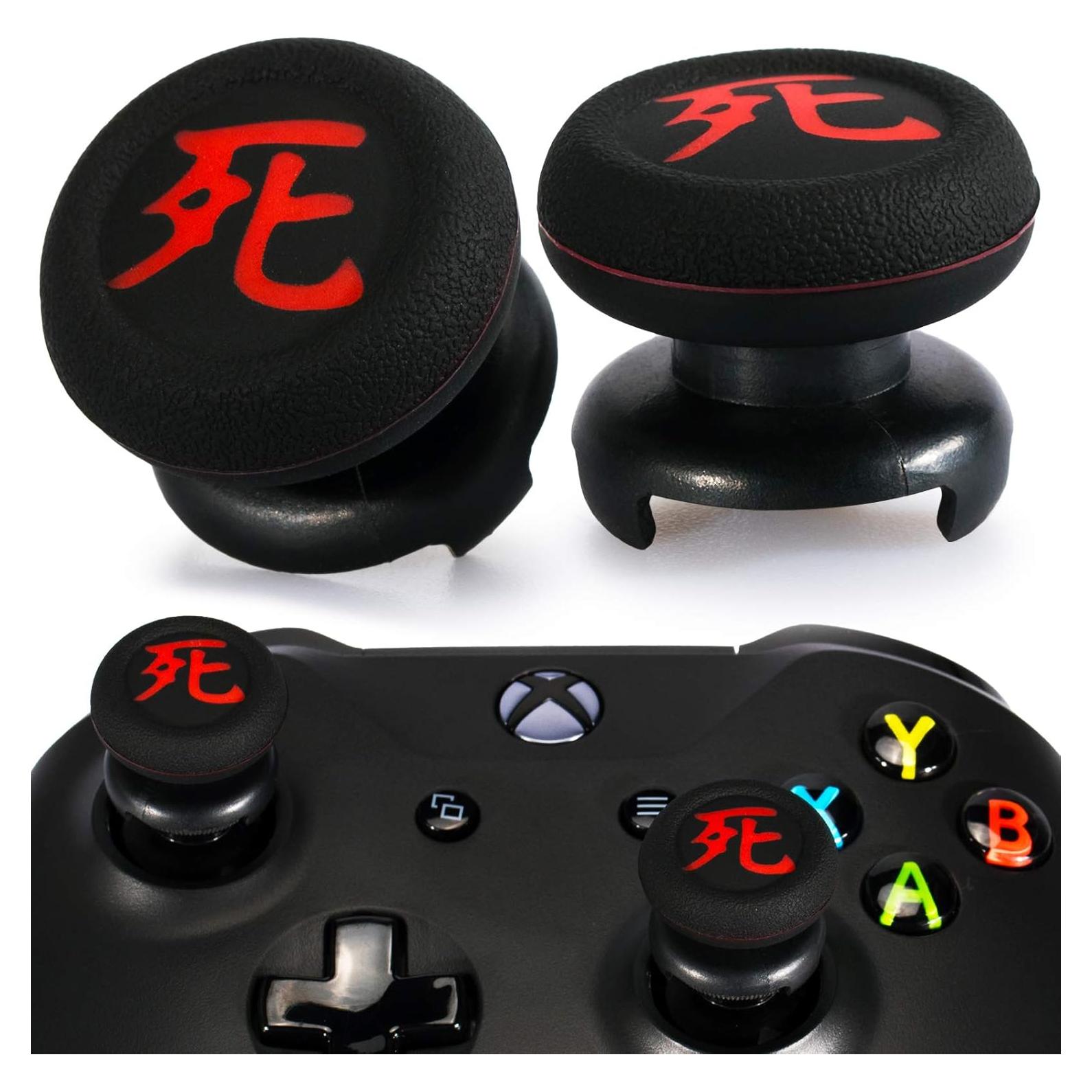 Playrealm FPS Thumbstick Extender & Printing Rubber Silicone Grip Cover 2 Sets for Xbox Series X/S & Xbox One Controller(Death of Kanji)