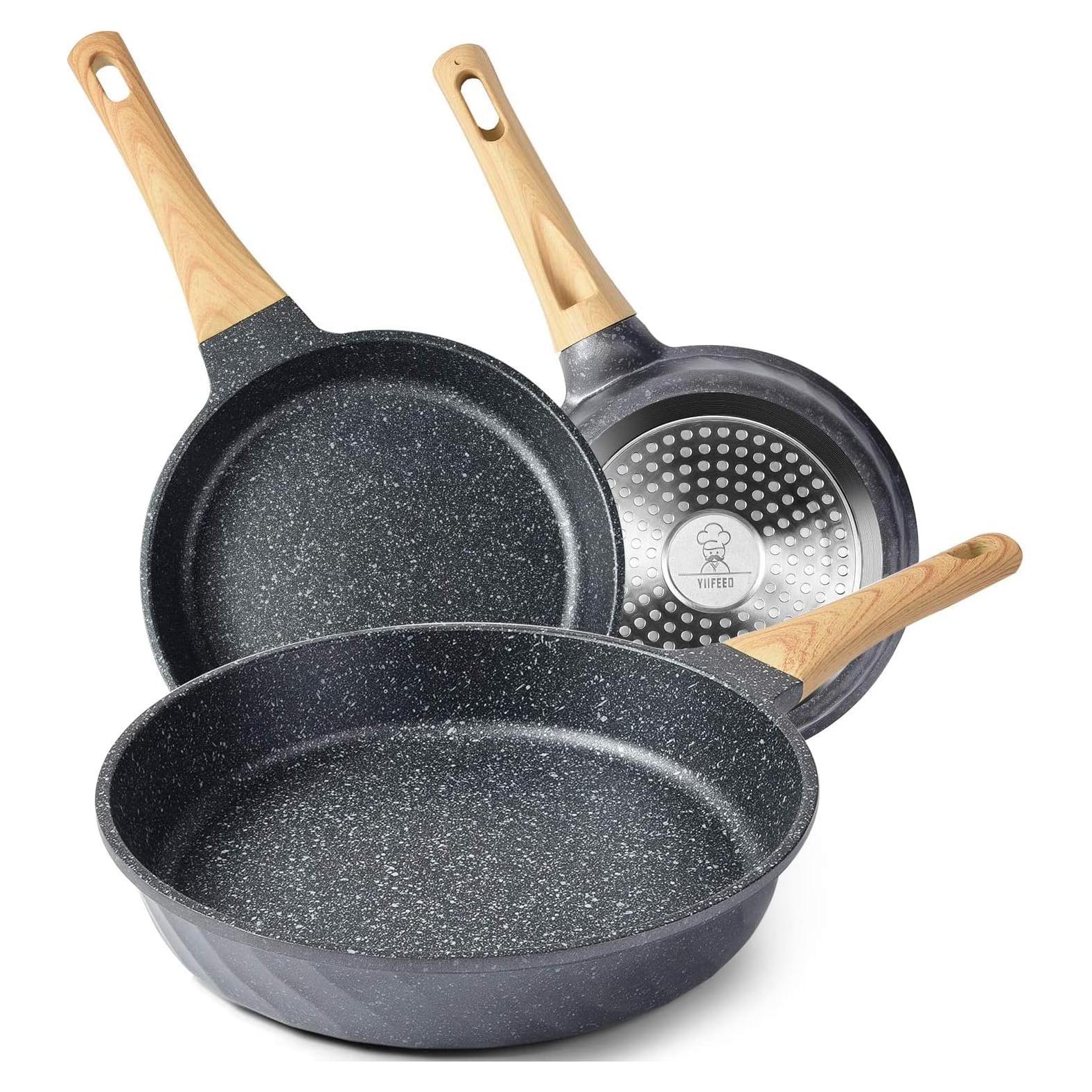 Juego de Sartenes Antiadherentes YIIFEEO 3 Piezas 20-24-28 cm