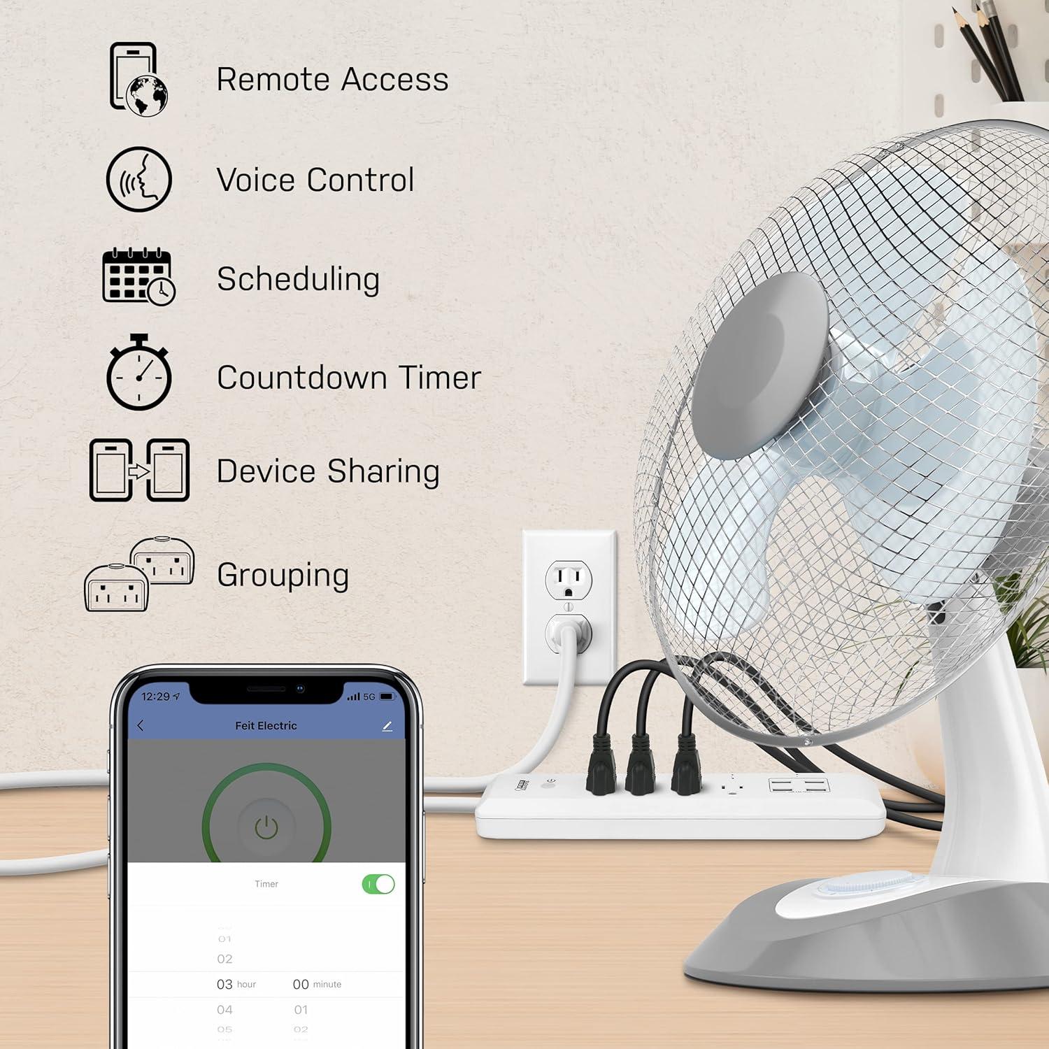 Tira de Poder Inteligente Feit Electric 15A 4 Tomas 4 USB