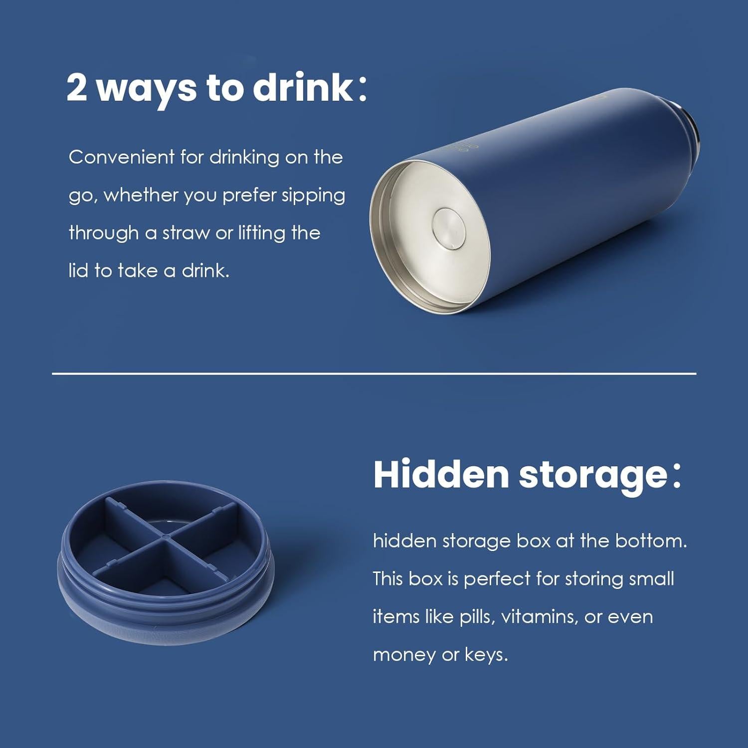 Botella de Agua Acero Inoxidable 1.13 kg con Pajilla Azul