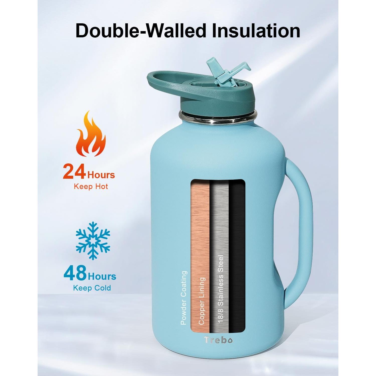 Botella de Agua Trebo 1.89L Aislada con Asa y Tapas