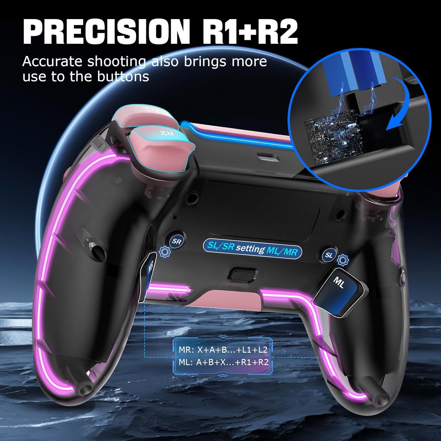 Controlador Inalámbrico BRHE Rosa para PS4 con RGB