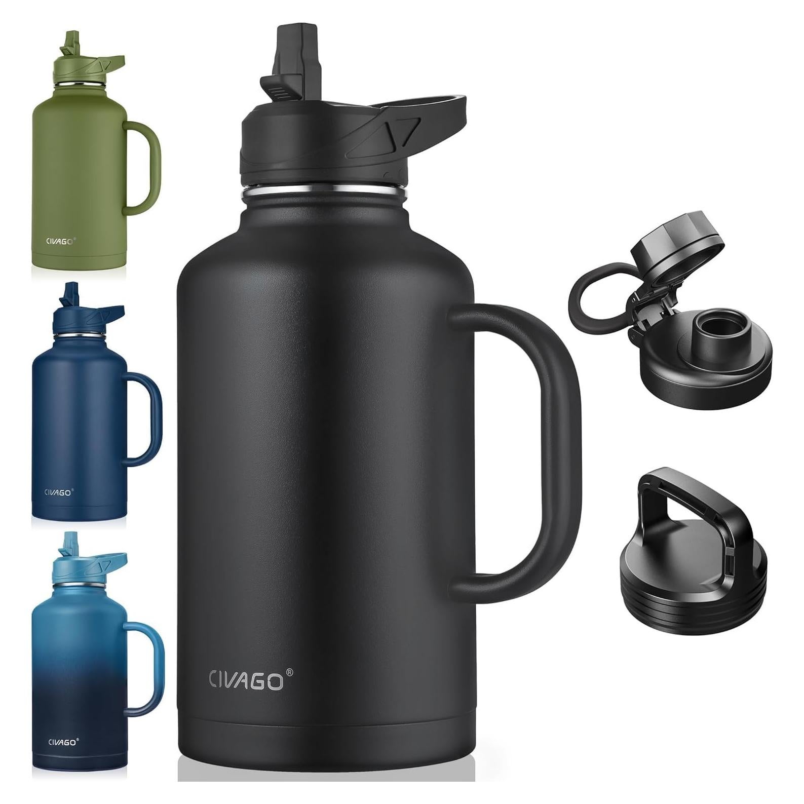 Botella de Agua CIVAGO 1.89L Acero Inoxidable con 3 Tapas