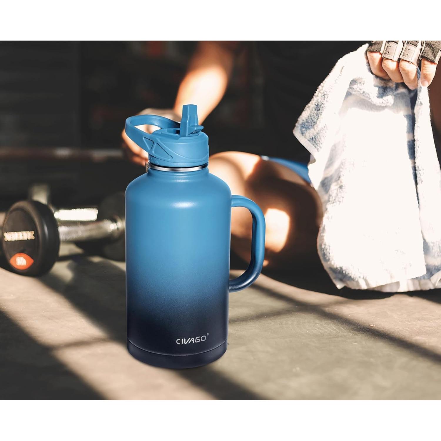 Botella de Agua CIVAGO 1.89L Acero Inoxidable con 3 Tapas