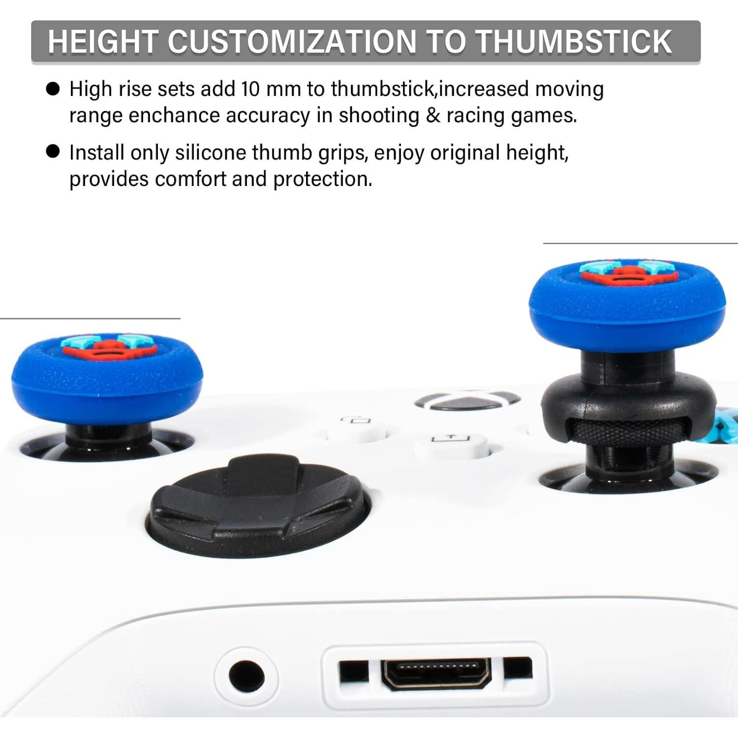 FPS Thumbstick Extender &Texture Rubber Silicone Grip Cover 2 Sets for Xbox Series X/S & Xbox One Controller(Joker Blue)