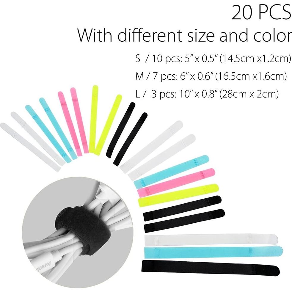 Pack 20 Organizadores de Cables Avantree Multicolor