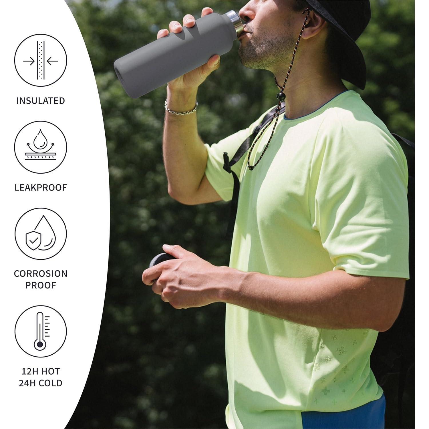 Botella de Agua Aislada Bambaw 750ml Acero Inoxidable Gris