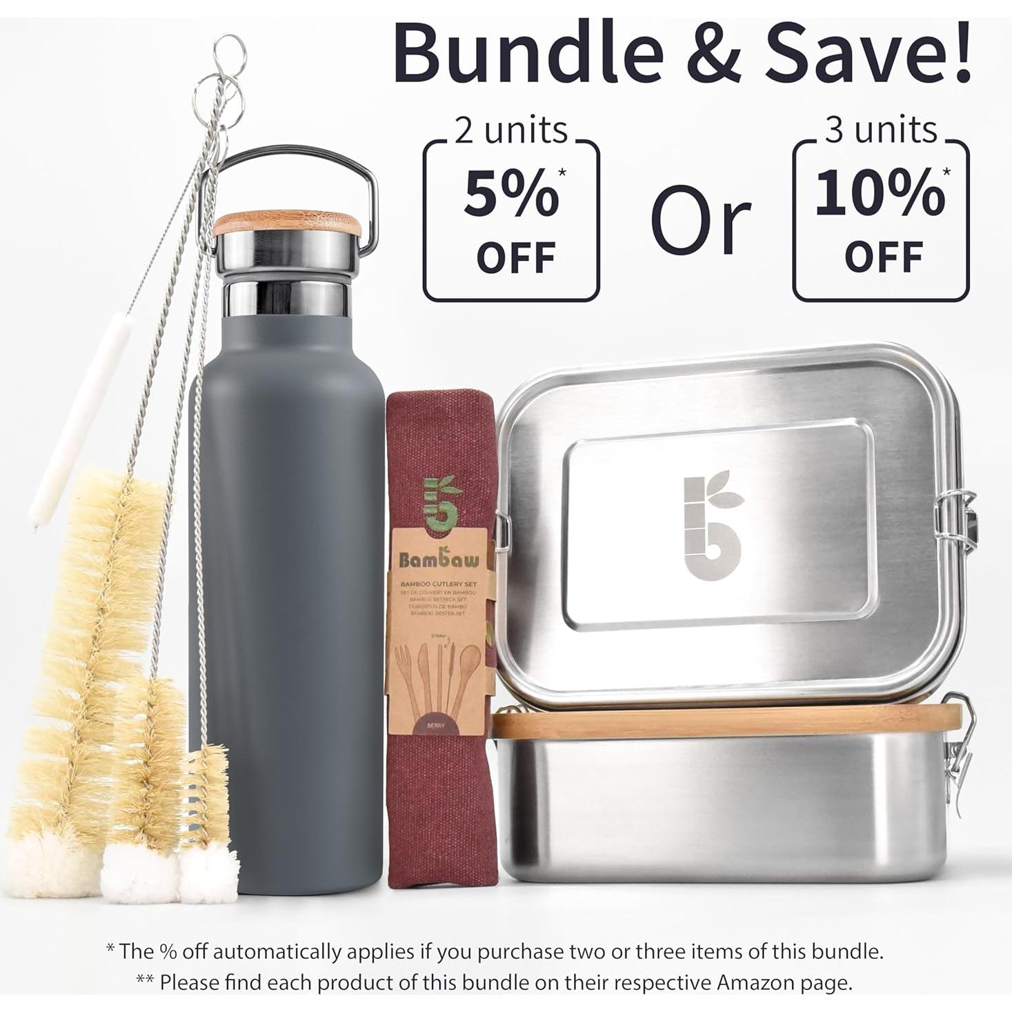 Botella de Agua Aislada Bambaw 750ml Acero Inoxidable Gris