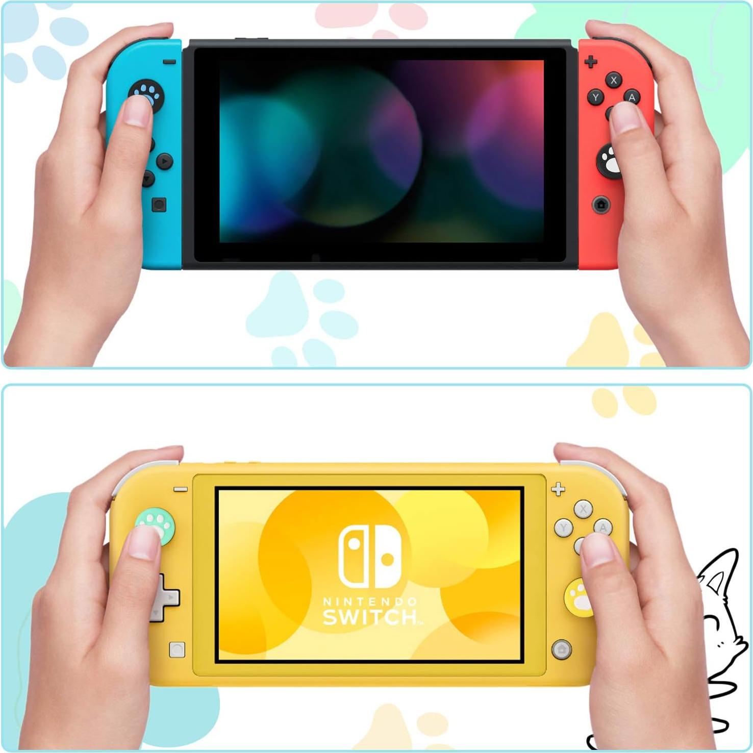 Sumind 28 Pieces Replacement Cute Cat Claw Design Thumb Grip Caps Thumb Grips Analog Stick Cover Joystick Cap Soft Silicone Cover Compatible with Nintendo Switch, Switch Lite and Joy Con Controller