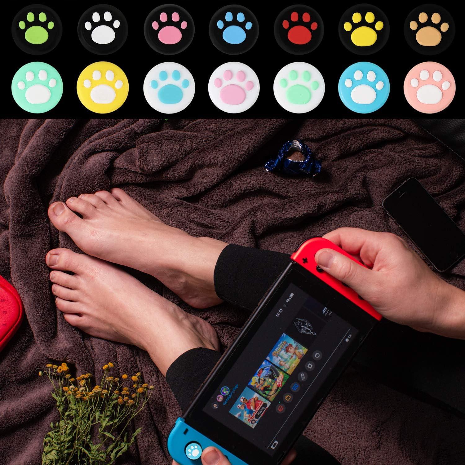 Sumind 28 Pieces Replacement Cute Cat Claw Design Thumb Grip Caps Thumb Grips Analog Stick Cover Joystick Cap Soft Silicone Cover Compatible with Nintendo Switch, Switch Lite and Joy Con Controller