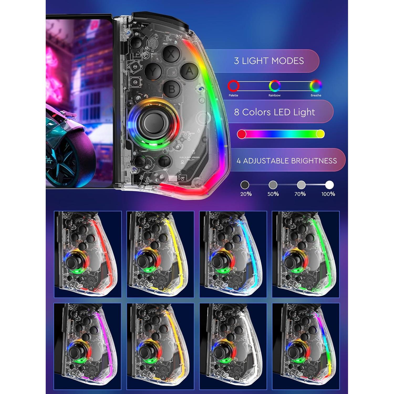 Controlador Joypad Clear Switch momen con LED y vibración