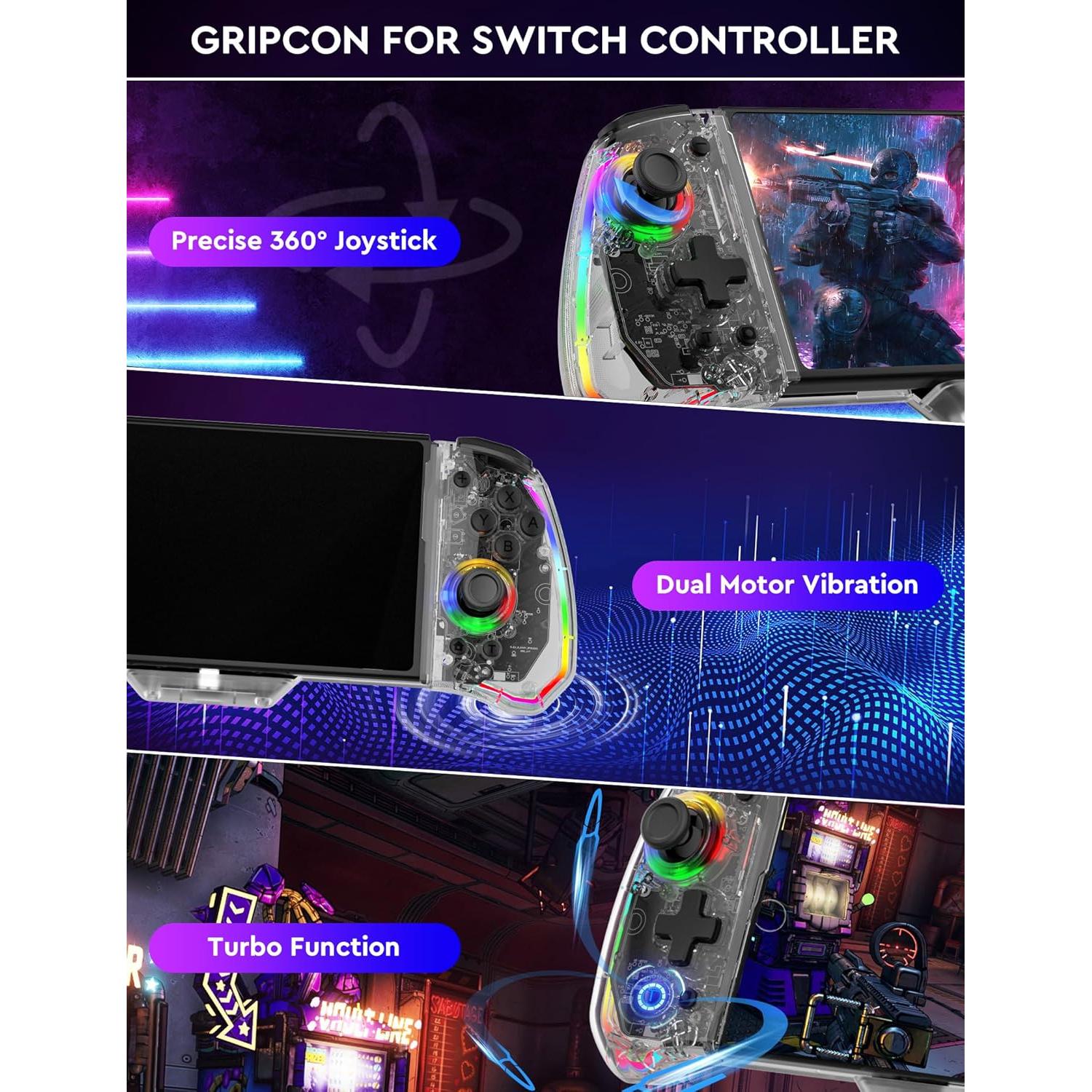 Controlador Joypad Clear Switch momen con LED y vibración