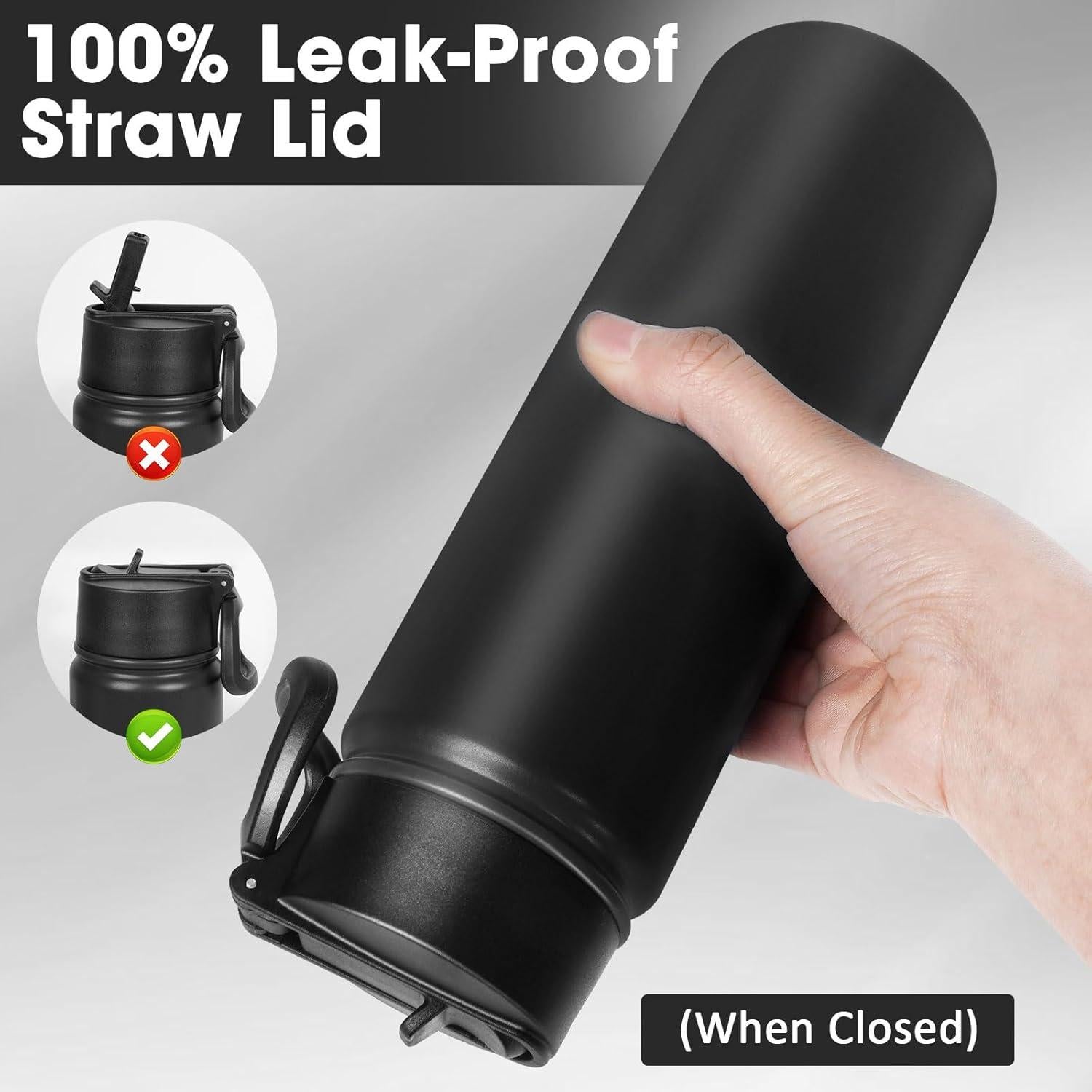 Botella de Agua Aislada ERTOOE 1.5L con Pajilla y Tapa