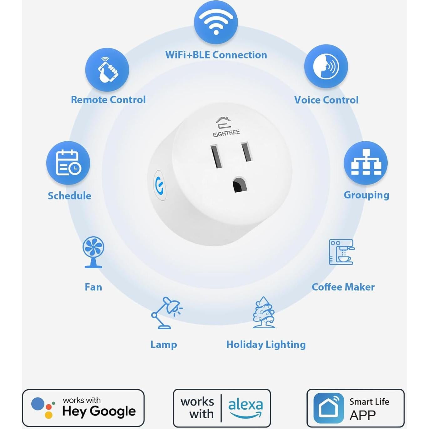 Enchufe Inteligente EIGHTREE WiFi 5GHz Control Remoto 4 Pzs