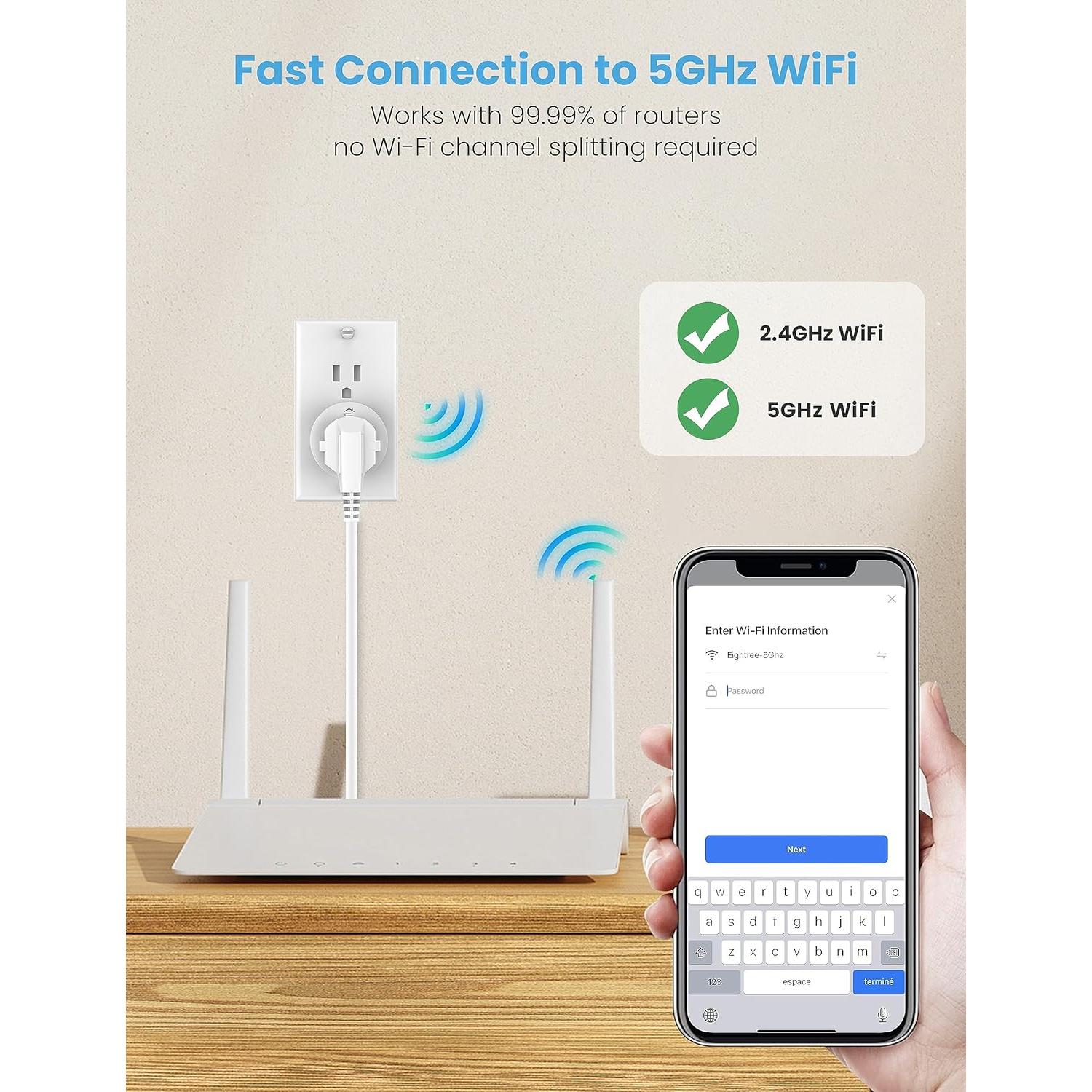 Enchufe Inteligente EIGHTREE WiFi 5GHz Control Remoto 4 Pzs
