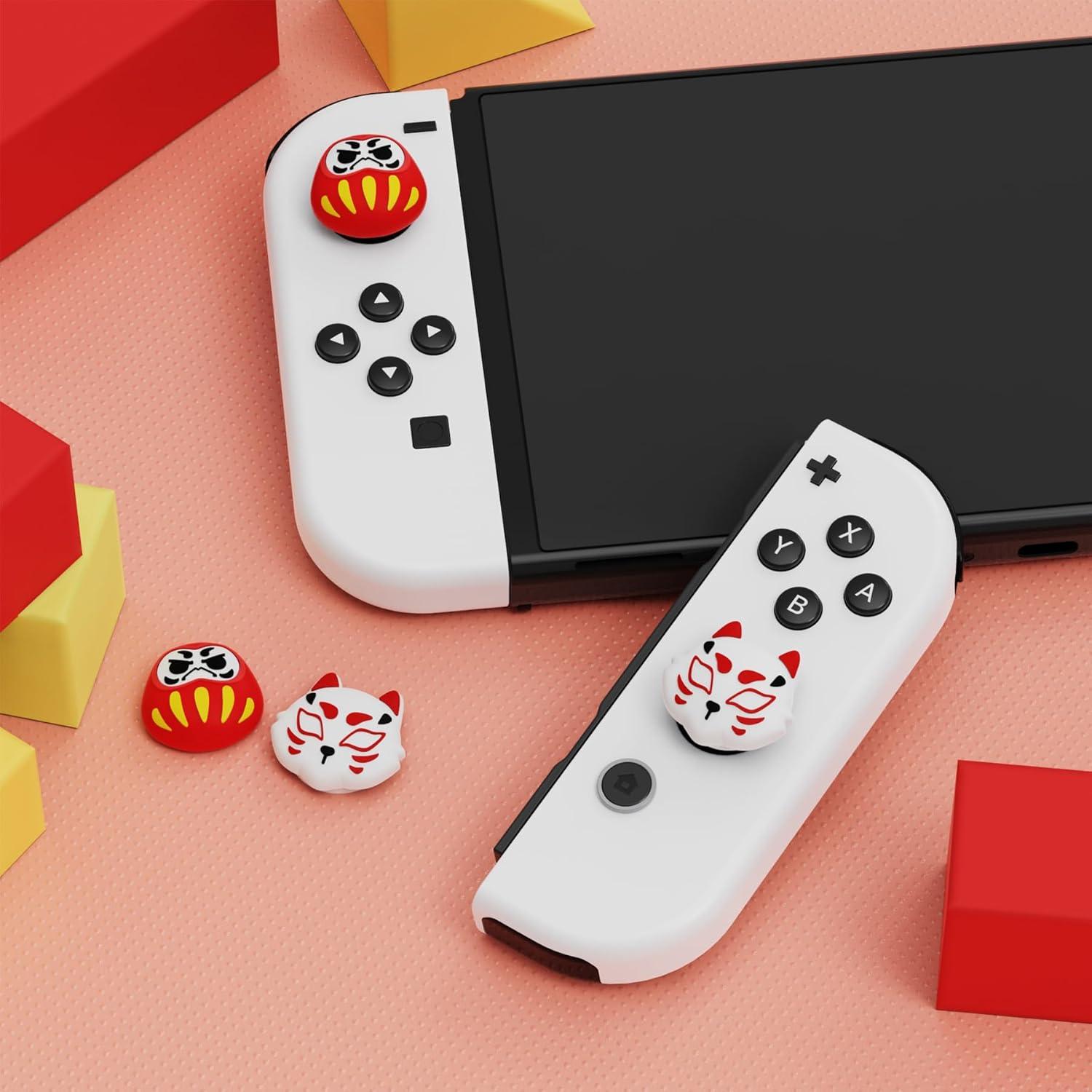 PlayVital Joystick Caps for Nintendo Switch, Thumbstick Caps for Switch Lite, Analog Cover for OLED Joycon Thumb Grips - Daruma & Kitsune