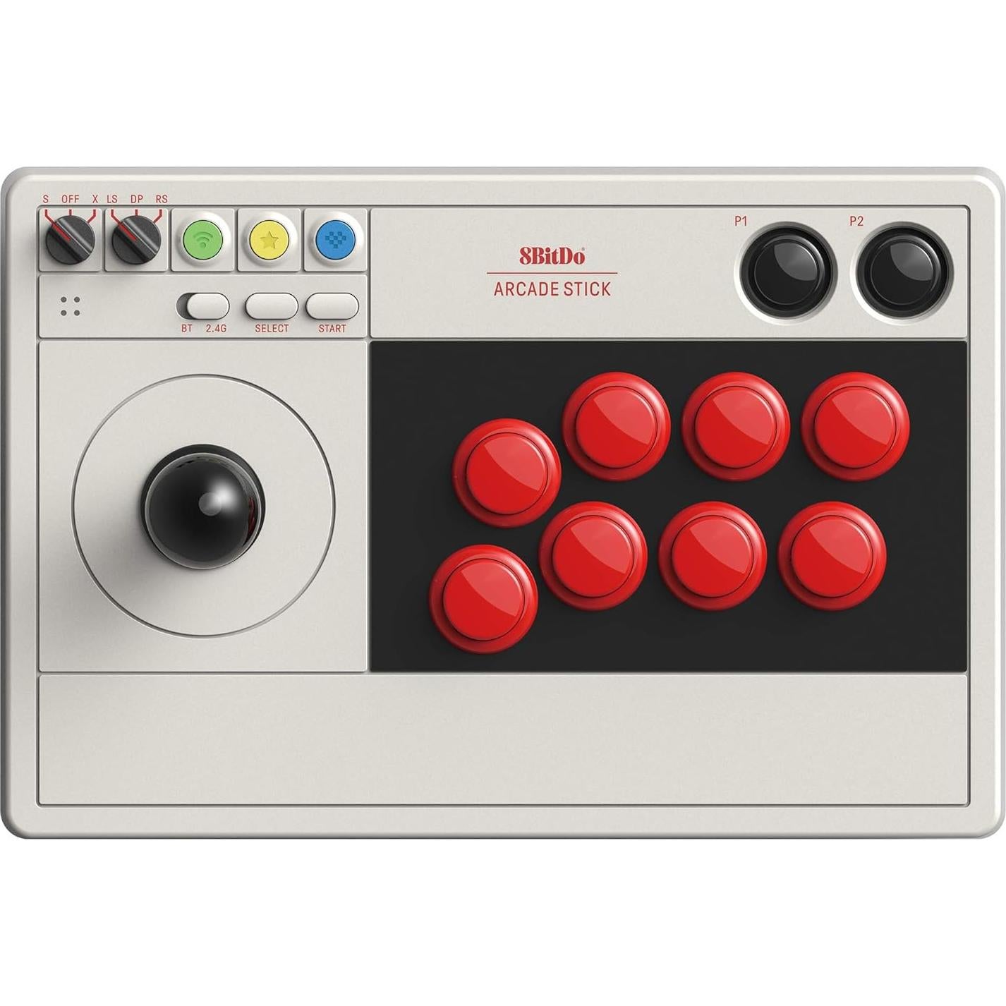 8Bitdo Retro Arcade Fight Stick 8 Way Joystick with 2 Dedicated Macro Buttons and Turbo Function for Switch/Switch 2 and PC Windows, Support Bluetooth, 2.4G Wireless and Wired USB-C Cable Connection